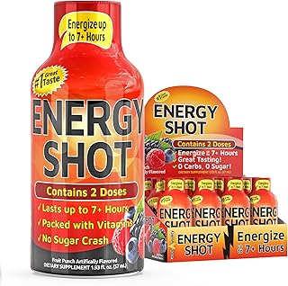 Fruit Punch Extra Strength Energy Shot 12 pk – 260mg Natural Caffeine B12 B6 – Energy & Focus Support – 2 Servings Sugar Free Zero Calorie Green Tea B-Vitamins Electrolytes Vegan – 1.93 fl oz