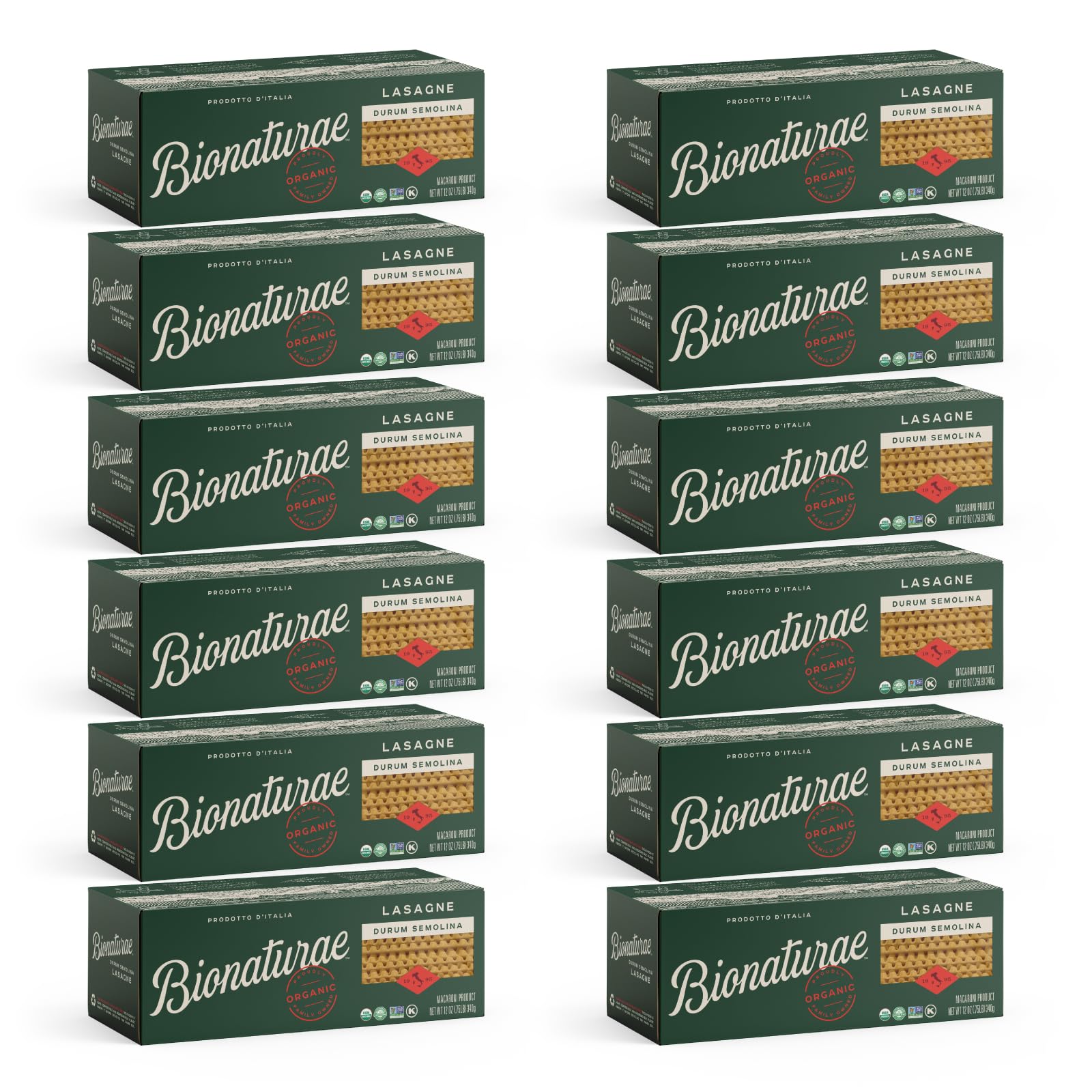 Bionaturae Lasagna Pasta Noodles - Durum Semolina Pasta, Kosher Certified, High Protein, Non-GMO, USDA Certified, Durum Semolina Lasagna, Lasagna