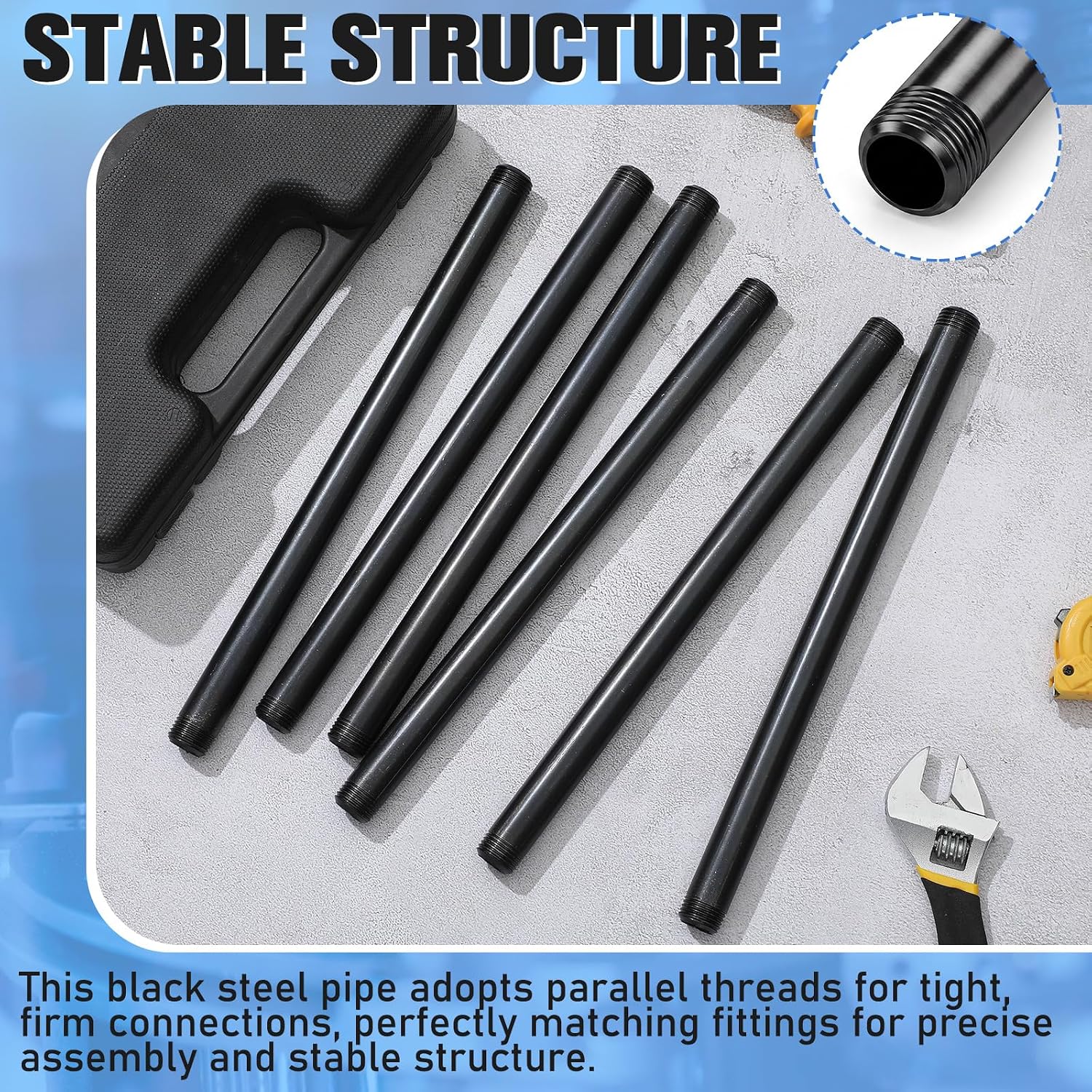 Moxweyeni 12 Pcs 1/2" X 12" Pre-cut Black Metal Pipe