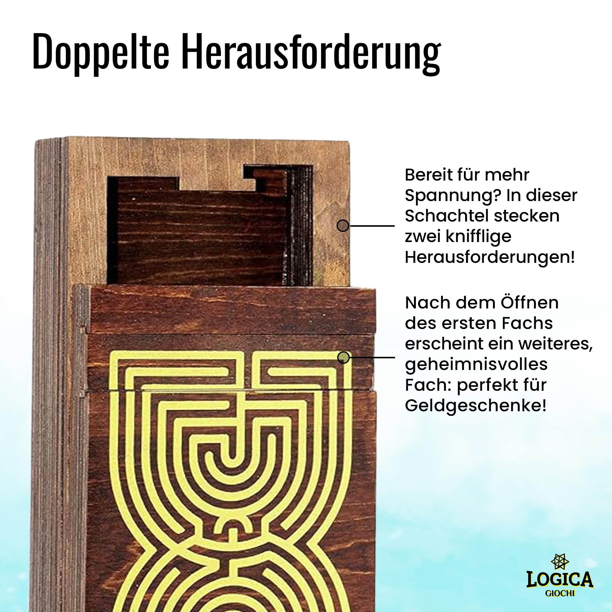 Logica Spiele Art. Labyrinth Puzzle Box - Geheimschachtel - Schwierigkeit 5/6 Unglaublich - Geschenkbox - Denkspiel aus Holz - Knobelspiel - Geduldspiel - Leonardo da Vinci Kollektion