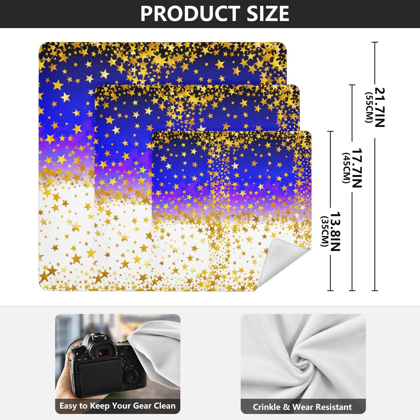 ODAWA Lens Protector Wrapper Gold Stars Dark Blue Self-Adhesive Cloths 17.7