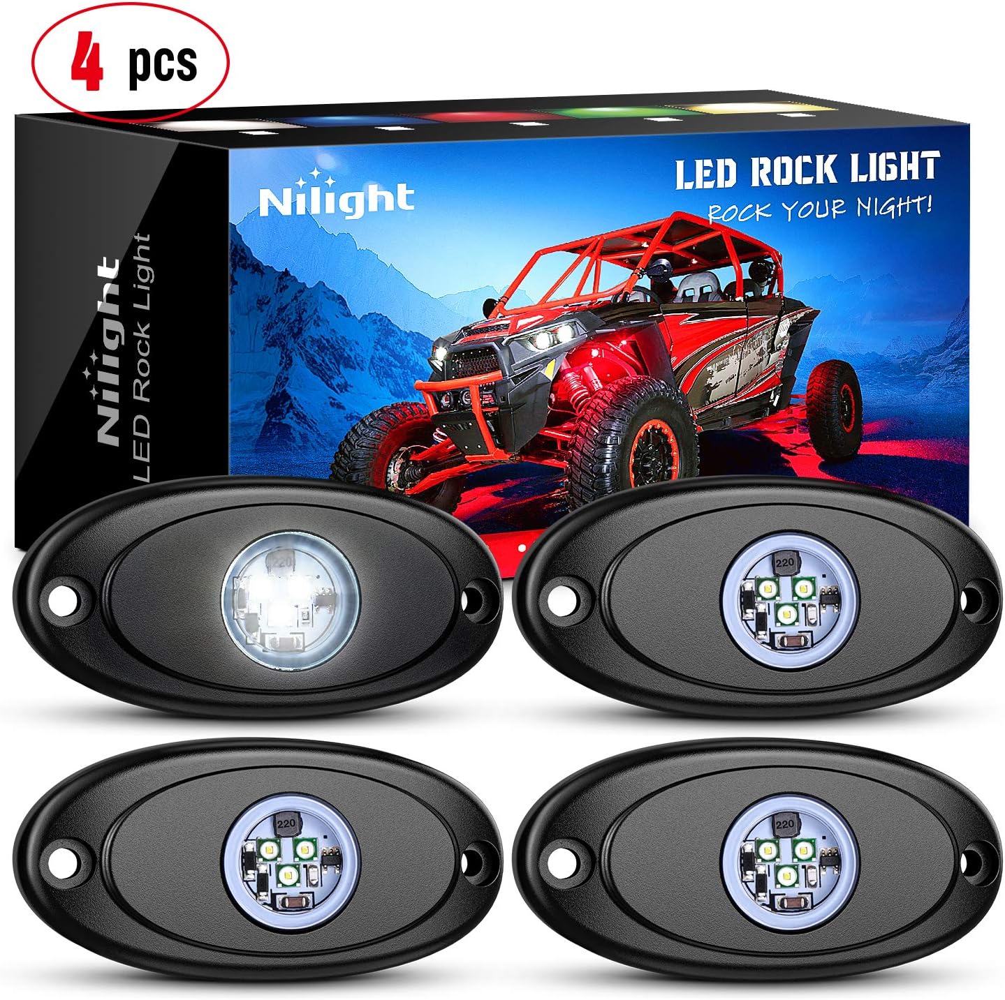 Buy Nilight LED Rock Light 4PCS White Light Pods Waterproof Under Body