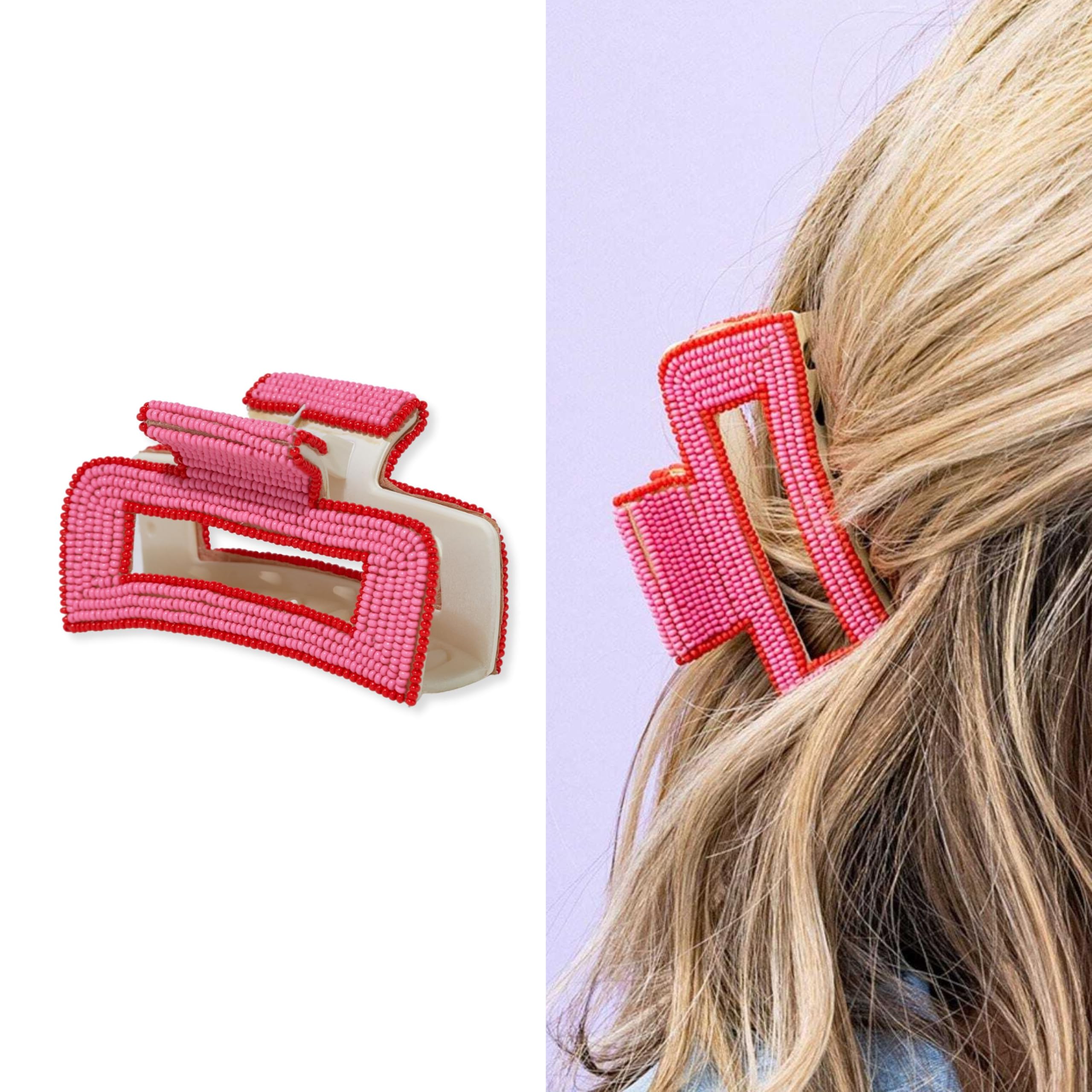INK+ALLOY - Pinzas de garra con cuentas para mujer, diseño bohemio, accesorios para el cabello, joyería hecha a mano para el bohemio moderno, 3.5 pulgadas (rosa intenso)