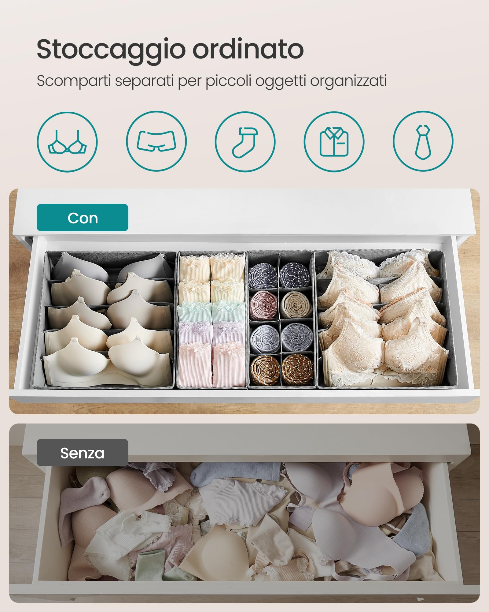 12 Pezzi Divisori Per Cassetti A Griglia - Separatore Per Cassetti Regolabile Per Biancheria Intima Calzini Trucco Bianco 97268030