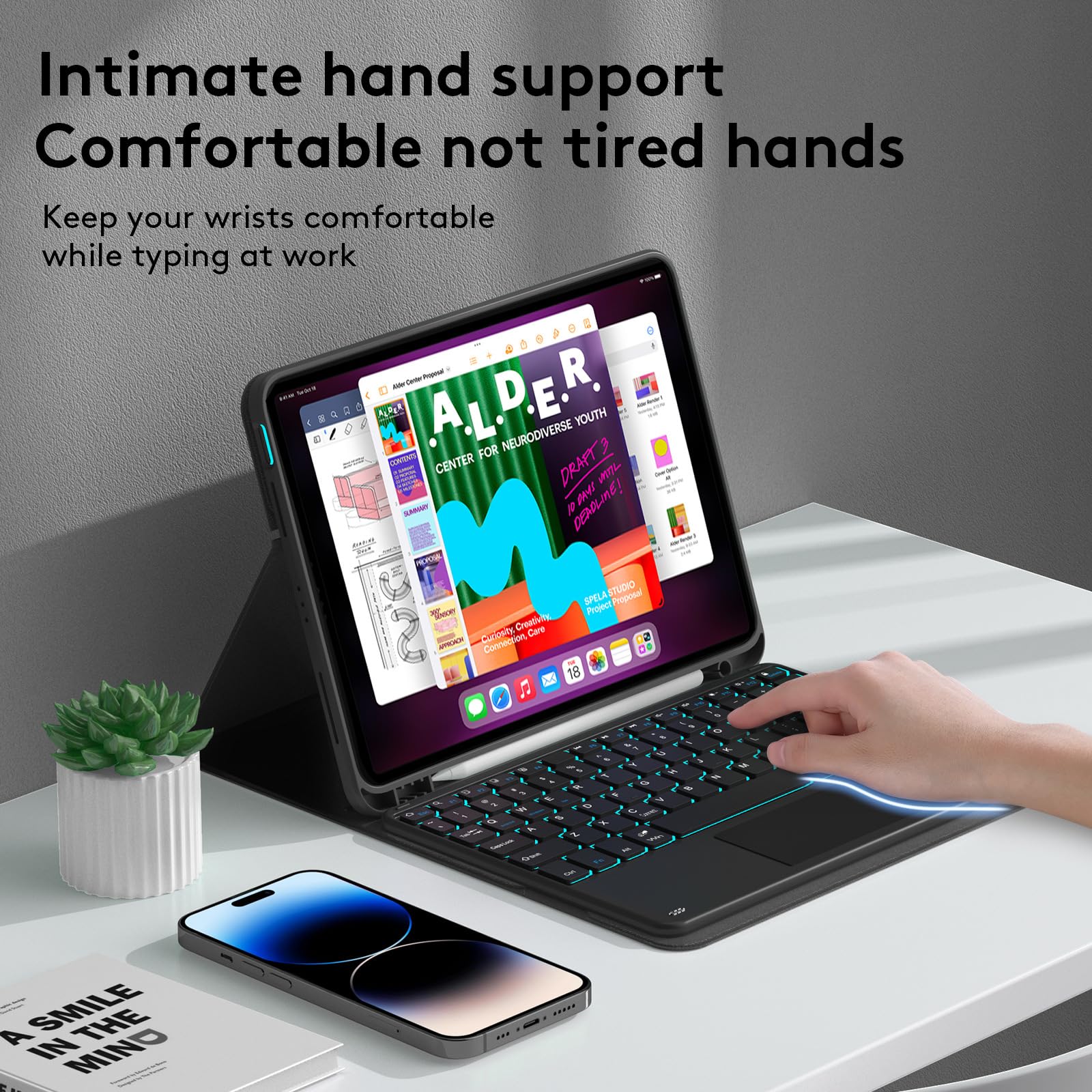Etui z Klawiaturą do Redmi Pad 10.6" 2022 z Gładzikiem, 7 Kolorów Podświetlenia, Magnetyczna Odłączana Bezprzewodowa Klawiatura Bluetooth z Myszą,Black