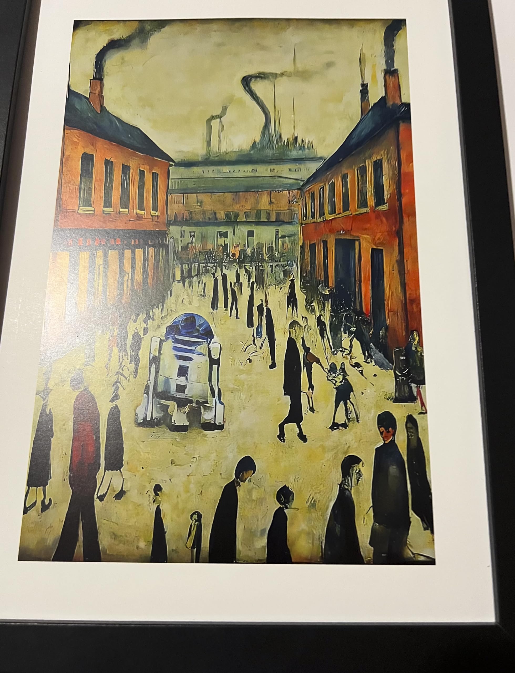 Greetingles Lowry-Style Framed Print. Beautiful Black Ash Frame (Lowry, A4 Droid Street), 34L x 24W cm - Image 4