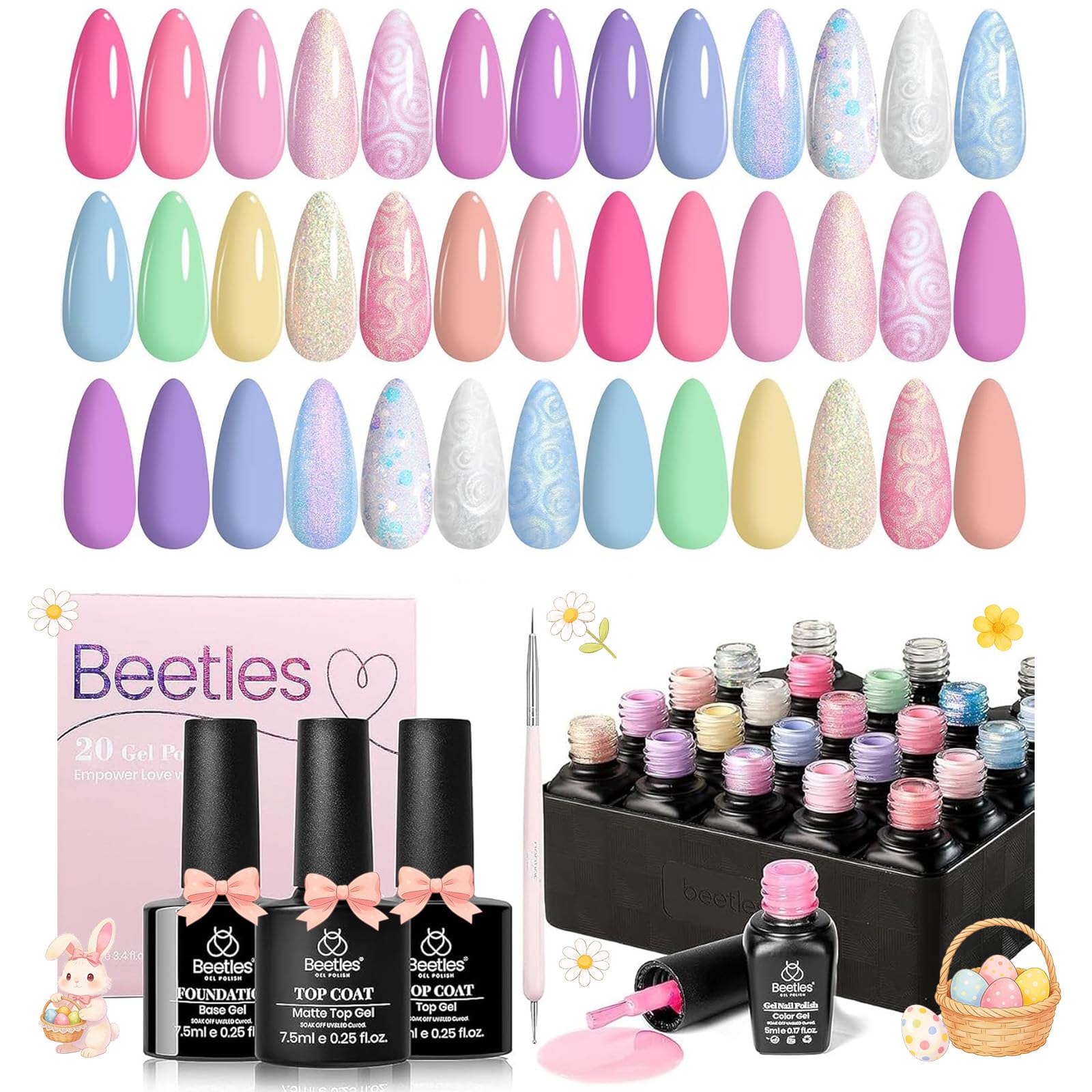 Beetles Gel Nail Polish Set,24Pcs Pink Purple Pearl Blue Shimmer Chameleon Gr...