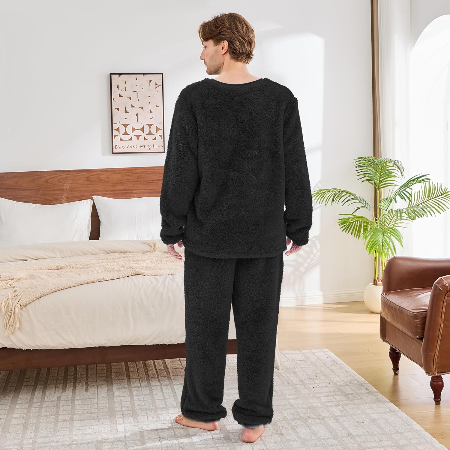 Fleece Mens Pajamas Set, Big and Tall Fluffy Adult Pjs Sets with Tops and Bottoms Fuzzy Warm Soft Winter Loungewear - Image 2