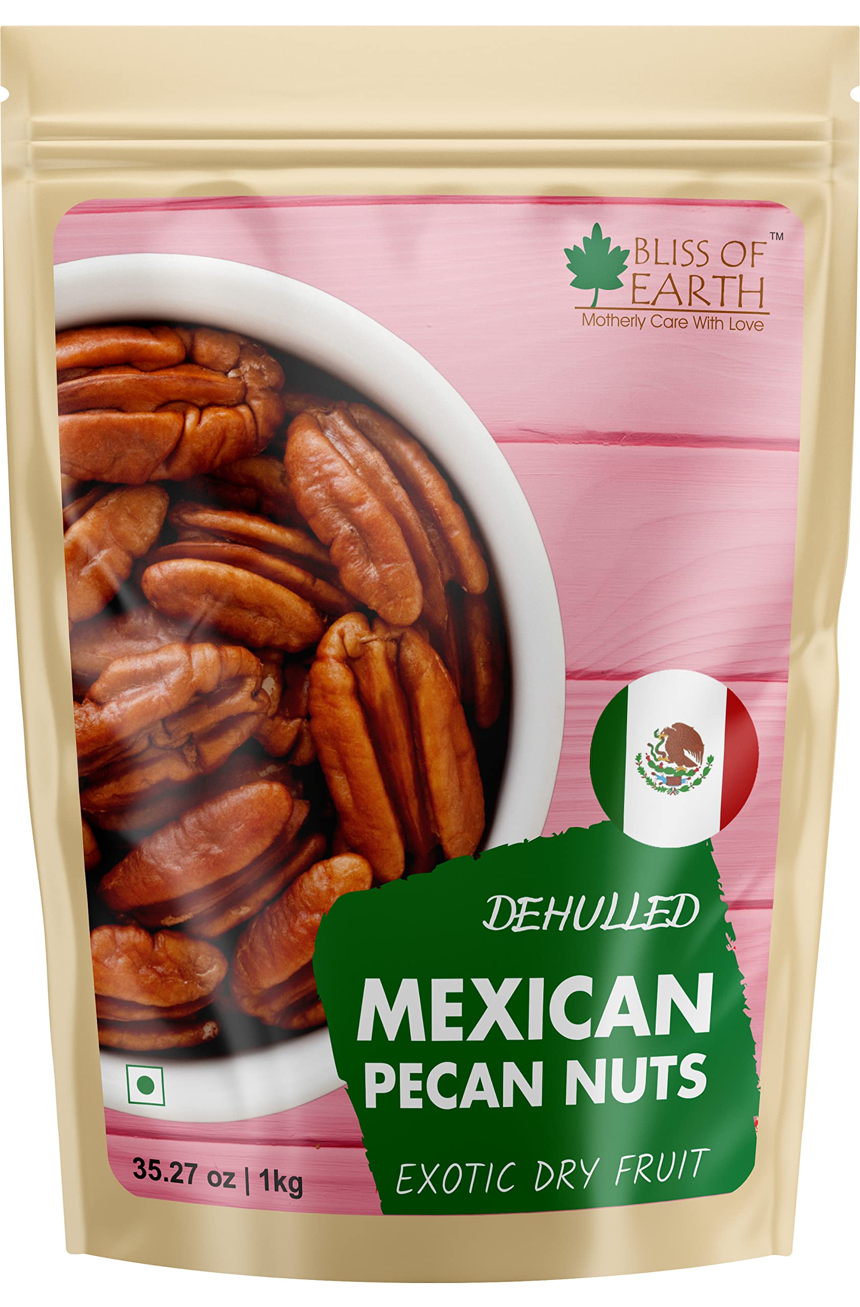 Bliss Of Earth Mexican Pecan Nuts 1 kg, Raw & Dehulled Pecan Halves, Flavonoids Rich Super Food