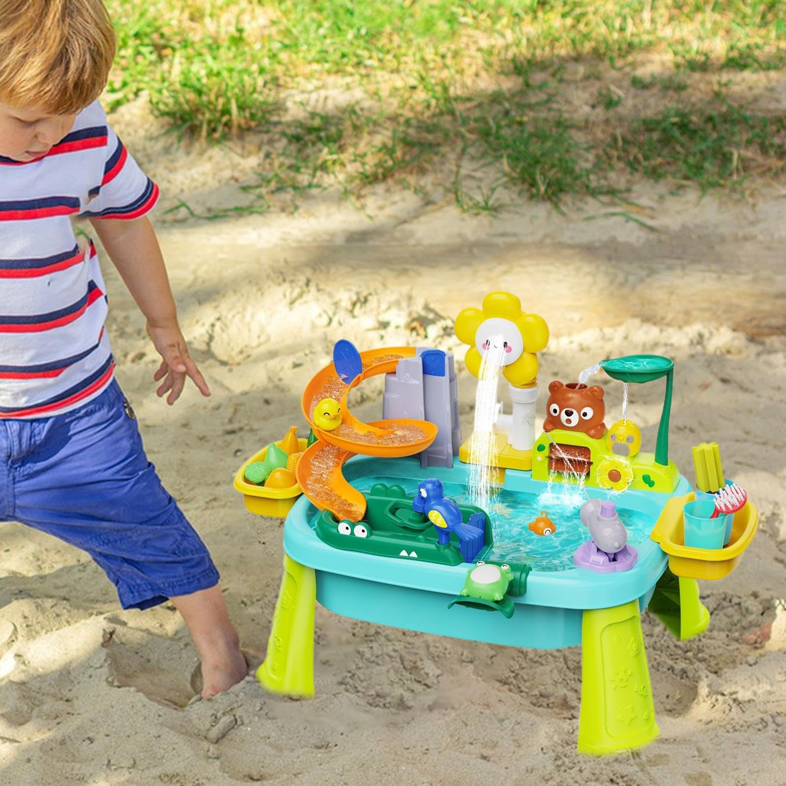 Stół wodny ogrodowy Interaktywne zabawki sensoryczne i plażowe zabawy | Letni Sensoryczny Zestaw Do Aktywności Z Wodą I Piaskiem Dla dzieci i przedszkolaków do ogrodu, podwórka, do wanny i basenu,