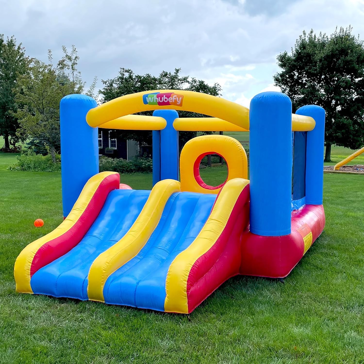 Castello gonfiabile per bambini da 3 a 6 e 8 a 12 grandi, 384 x 274 cm, con ventilatore, doppio scivolo, per interni ed esterni, per feste