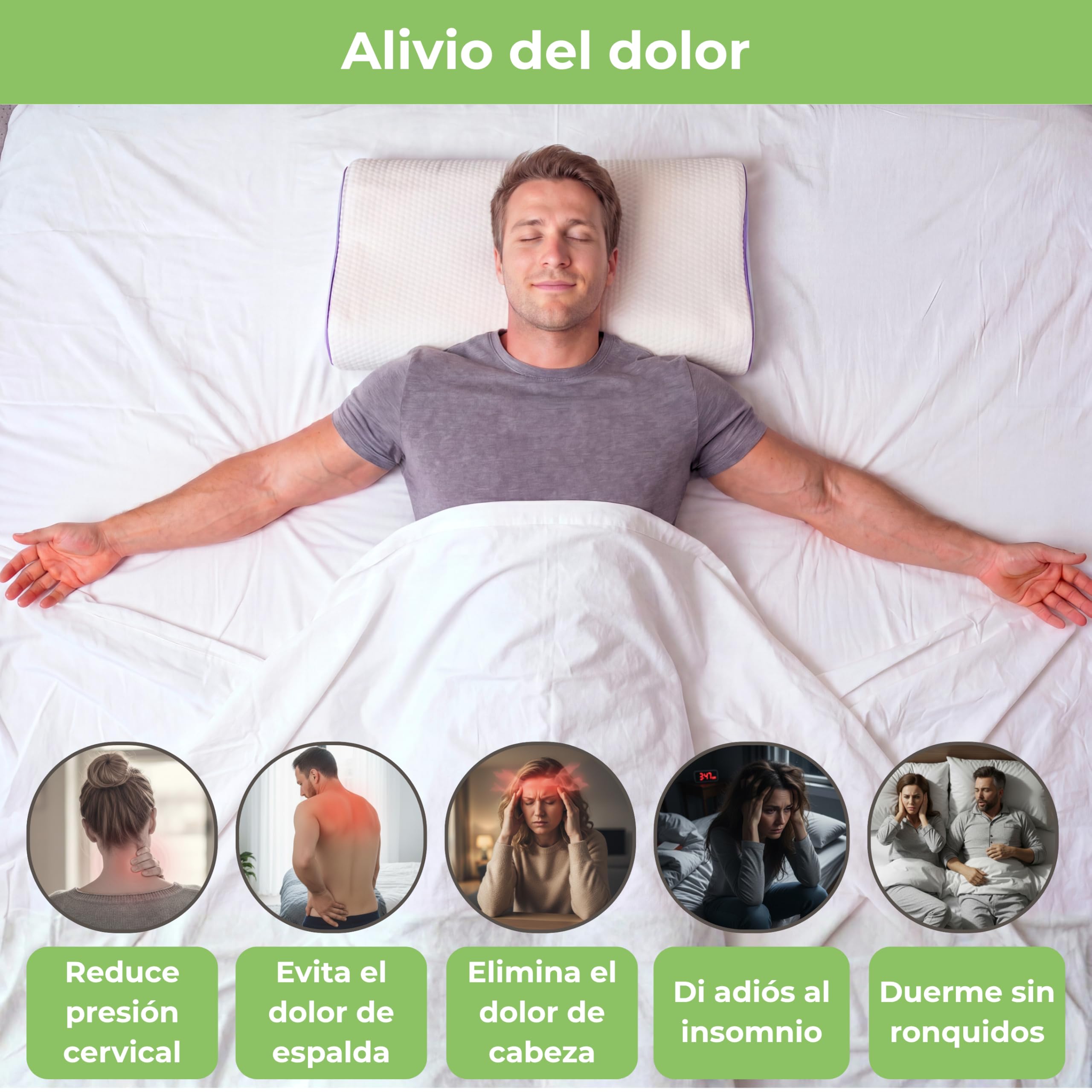 Almohada Cervical Viscoelastica de Doble Altura, Almohada Ortopédica Cervical para Dormir de Lado y Boca Arriba, Almohada Anti Ronquidos con Espuma Memory Foam para Cervicales y Cuello