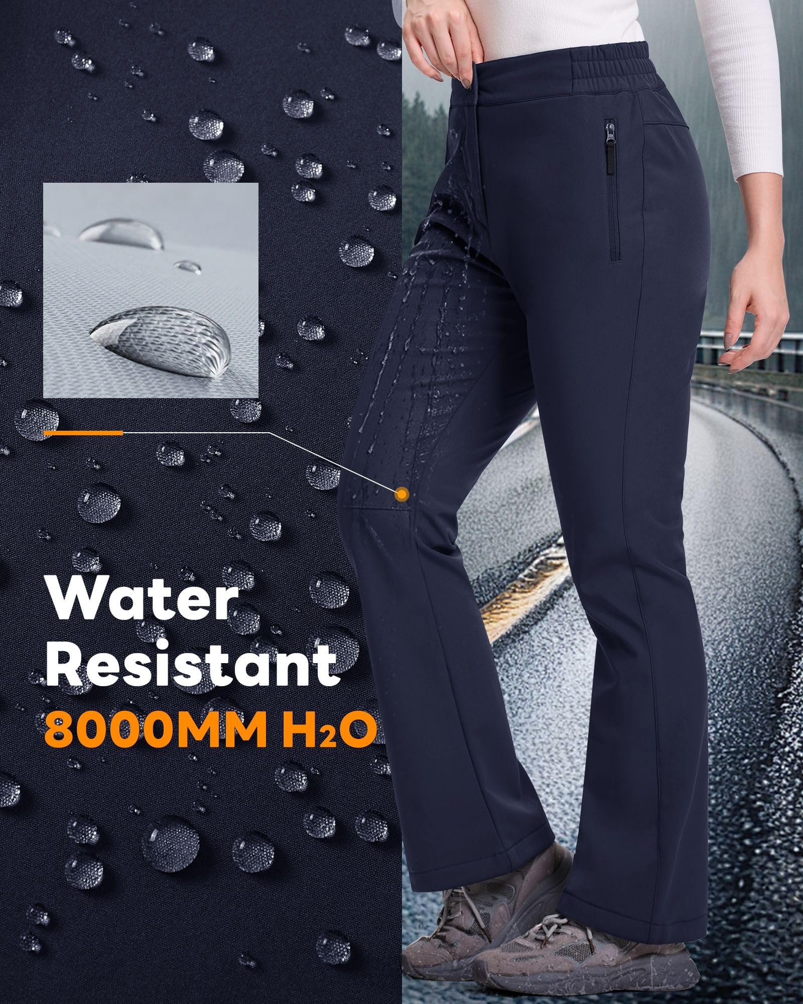 33,000ft Pantalon softshell pour femme - Imperméable - Coupe-vent - Doublure chaude - Pantalon de ski - Pantalon de trekking - Respirant - Pantalon thermique