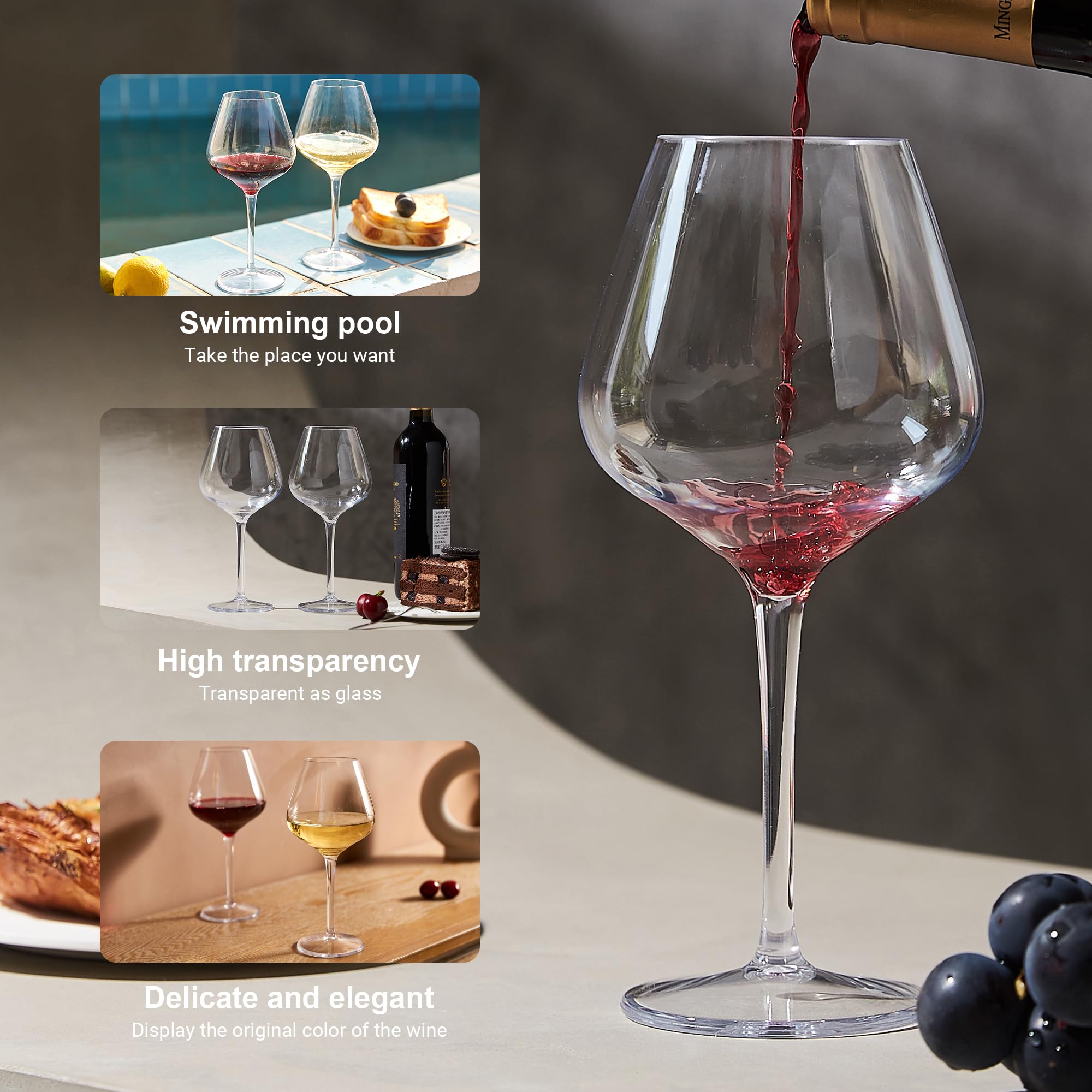 BEEPOP Set di 12 Bicchieri da Vino da 350l, Leggeri, Infrangibili