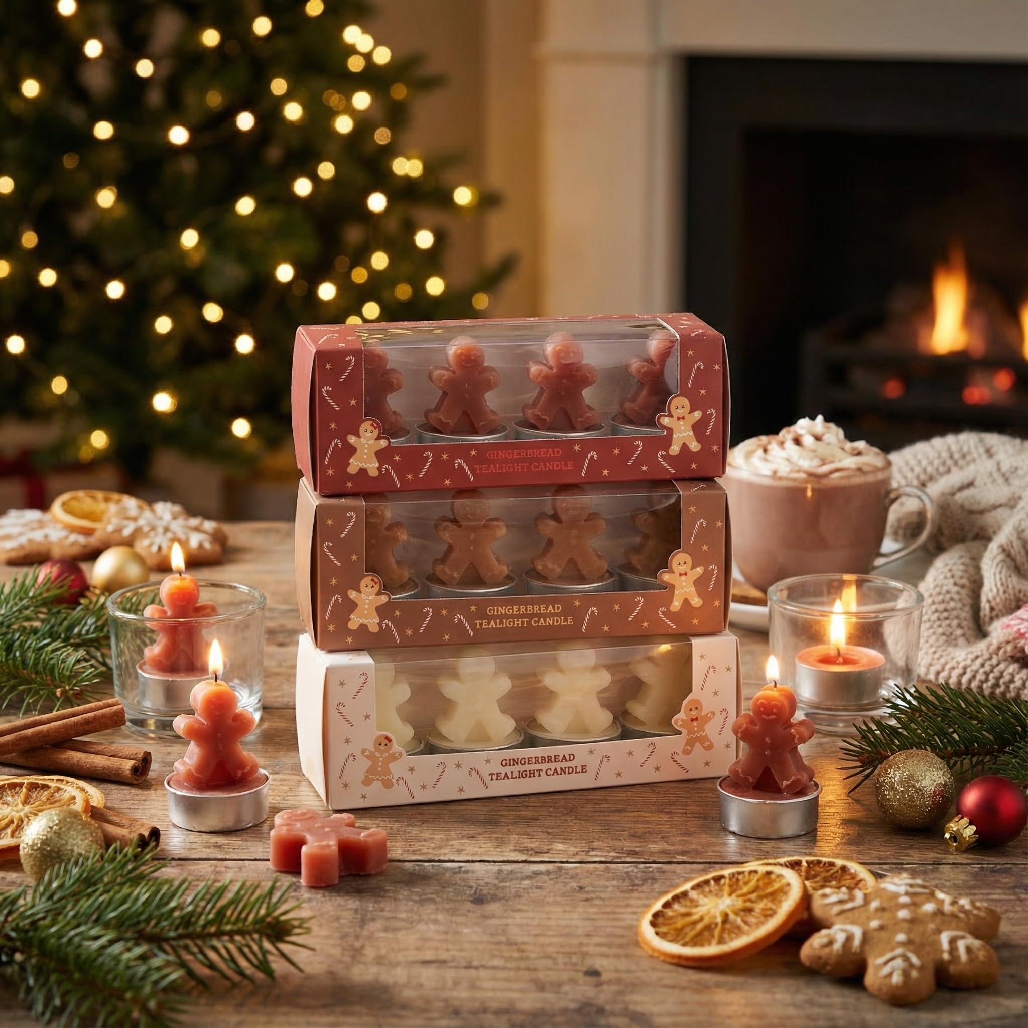 MIJOMA Zestaw świeczek typu tealight – 12 sztuk w zestawie upominkowym – świece dekoracyjne w kształcie piernika – dekoracja bożonarodzeniowa, adwent, dekoracja stołu, pomysł na prezent