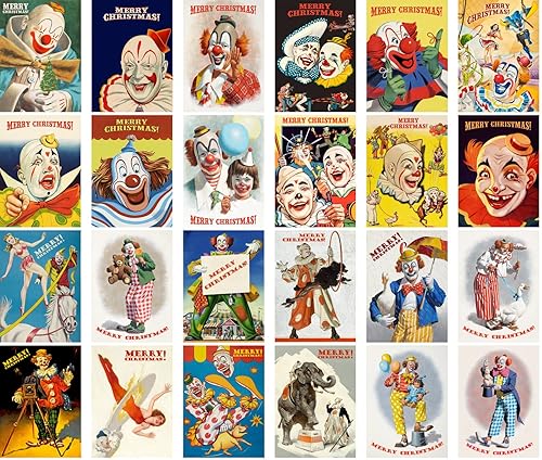 Miniatura 2 de PIXILUV Postales vintage (24 piezas de 4 x 6 pulgadas cada uno) payasos vestidos como Papá Noel, postales de Navidad, tarjetas de felicitación