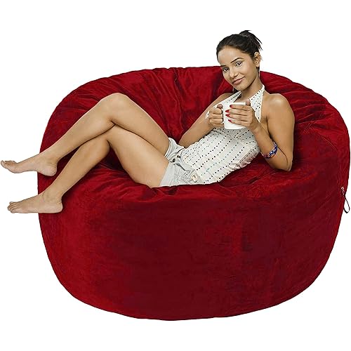 Amazon Basics Memory Foam Filled Bean Bag Chair with Microfiber Cover - 5', Red
