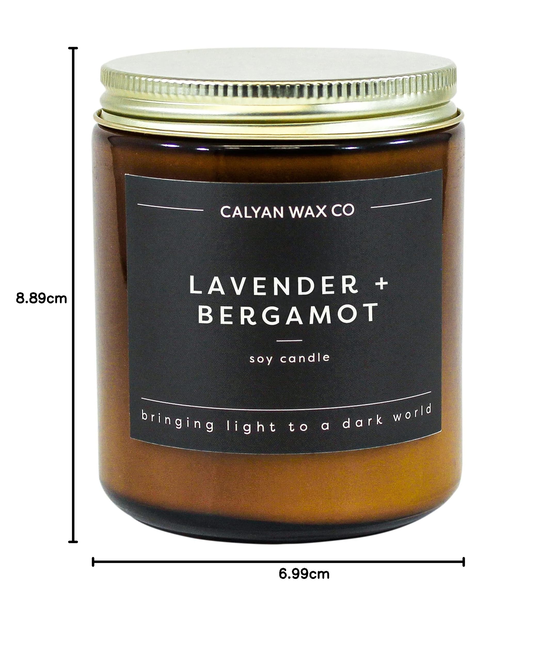 Calyan Wax Vela de cera de soja, vela perfumada de lavanda y bergamota para el hogar, velas de primera calidad con aceites esenciales, velas de soja en tarro de vidrio ámbar, regalo de aromaterapia
