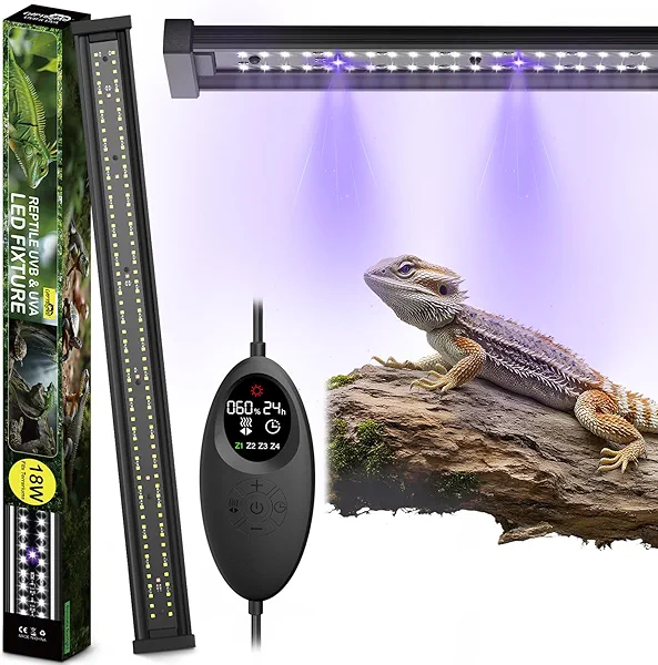UVB Light for Reptiles, 28.5IN 18W LED UVA UVB Terrarium Lamp with 4 Auto Modes for Ferguson Zones, Terrarium Lamp for Bearded Dragons, Leopard Gecko, Snake, Turtle & More