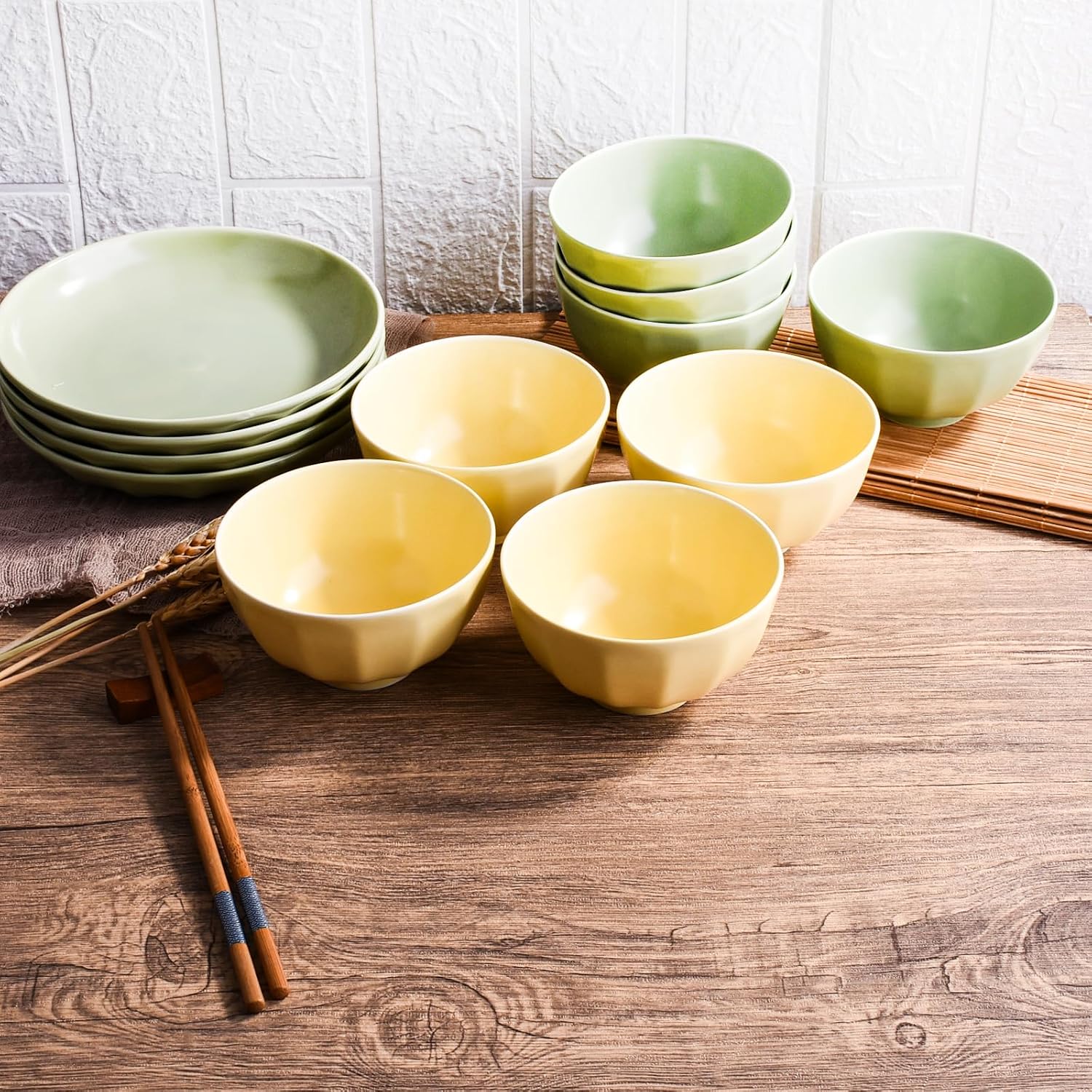 Ceramic Rice Bowls Set of 4, 4.5 Inch Sushi Bowls (Yellow)