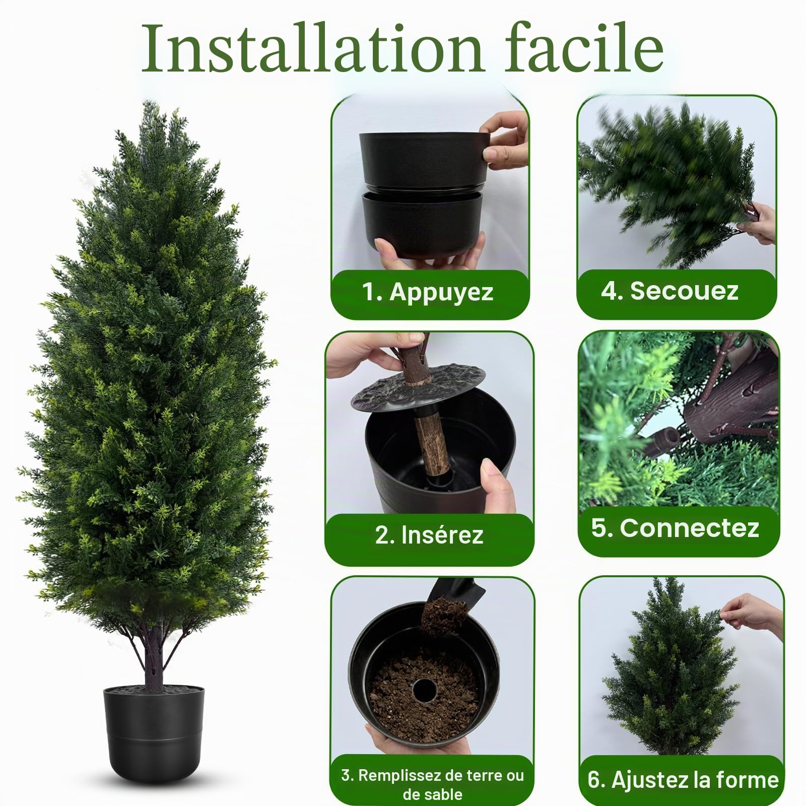 Lot de 2 arbres topiaires artificiels en cèdre de 90 cm pour l'extérieur, faux cyprès avec pot, faux pin en pot résistant aux UV, plantes de buis artificielles pour jardinières d'extérieur, porte