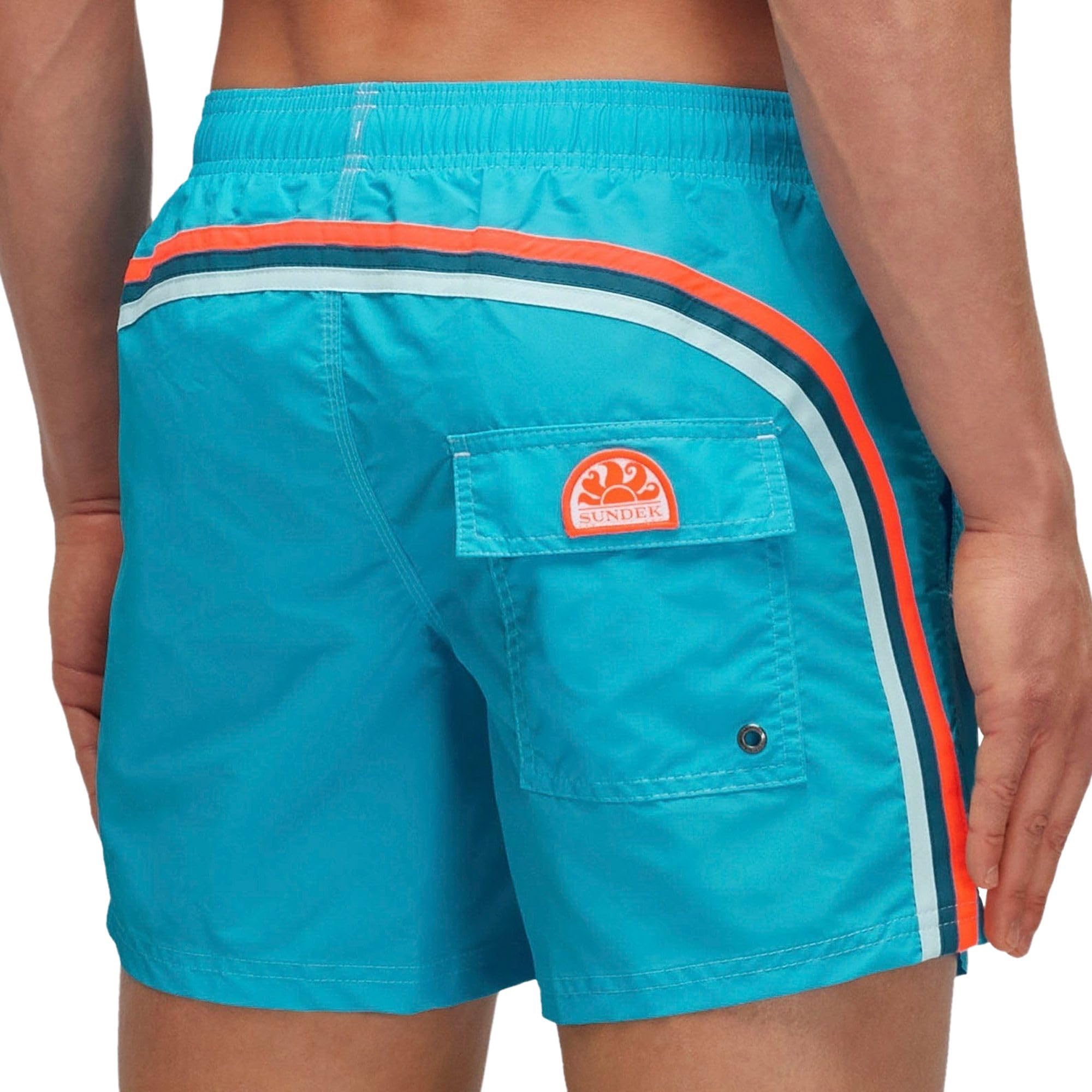 Sundek Men's Light Blue Iconic Taffeta Short Swimshorts With Elastic Waist L