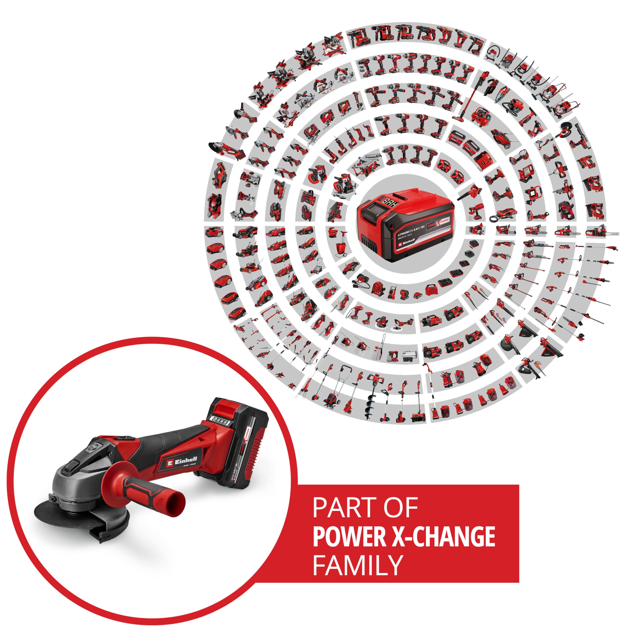 Einhell Amoladora angular con batería TC-AG 18/115 Li Power X-Change (18 V, 115 mm de diámetro de disco, 28 mm de profundidad de corte, arranque suave, incl. 1 batería de 4,0 Ah y cargador)