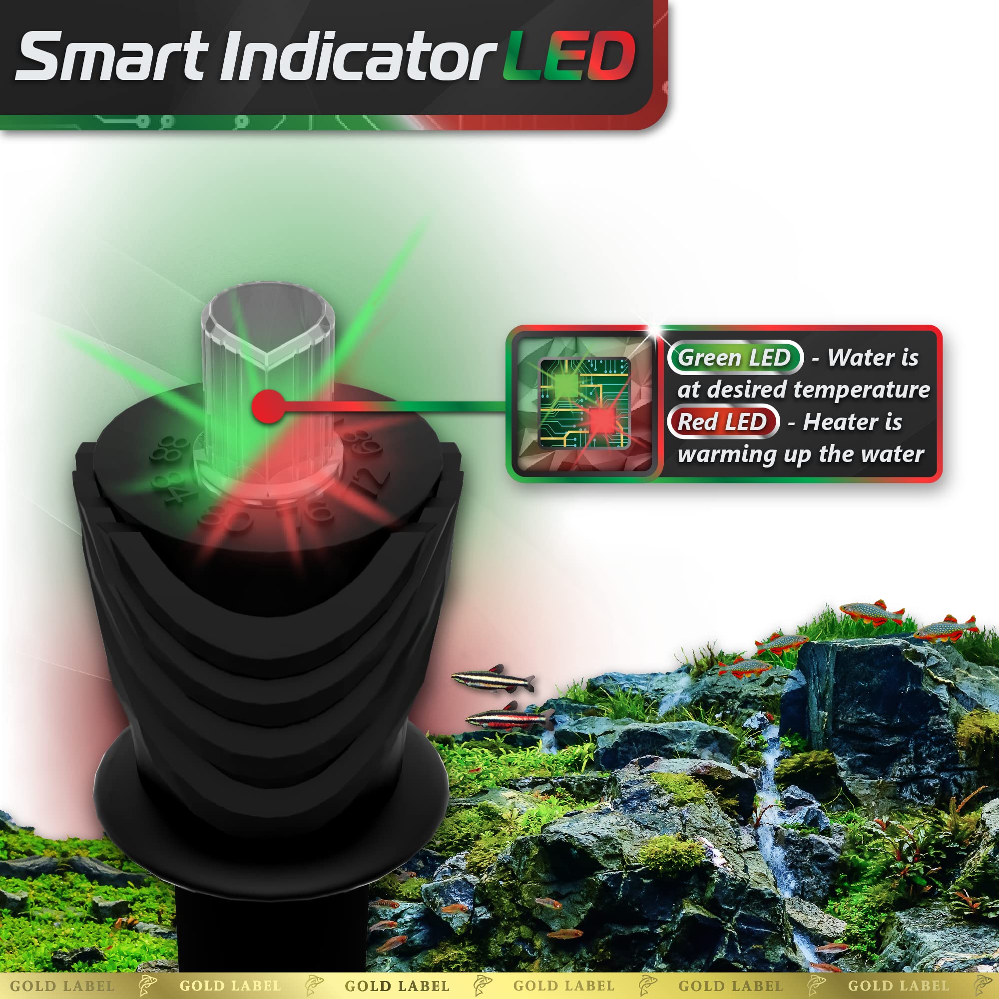 Calentador de acuario de polímero premium con sistema avanzado de control de temperatura LED, para acuarios de agua dulce y salada (300 vatios/90-125 galones)