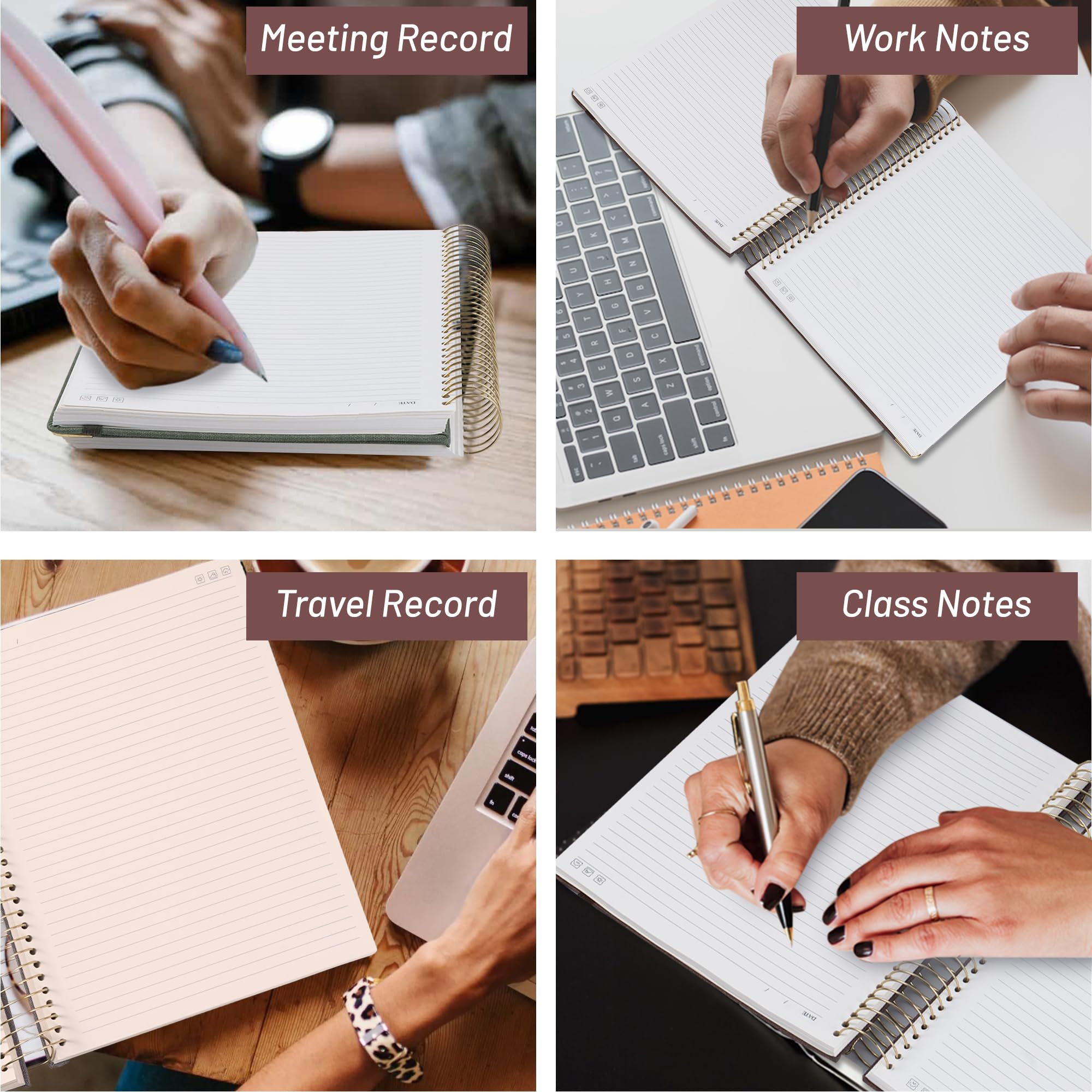 CAGIE Cuaderno de espiral de 8.5 x 11 pulgadas, 320 páginas de cuero A4, cuaderno grande de 100 g/m², rayado universitario, cuaderno grueso de tapa dura con calcomanías para hombres y mujeres, diario