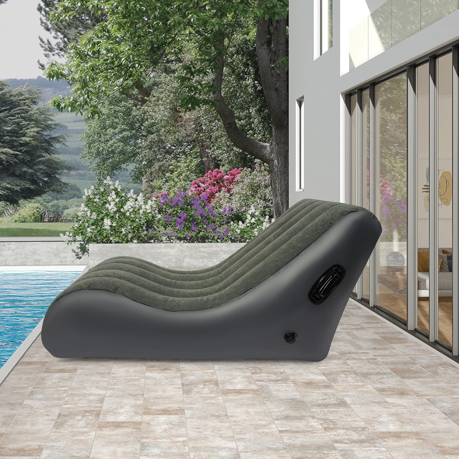 Air Mattress Bed S-Shape Inflatable Sofa with Pump, Inflatable Chair Air Couch Flocked Surface, Waterproof Portable Blow Up Bed for Camping, Lounge Beds for Afternoon Rest (Gray)