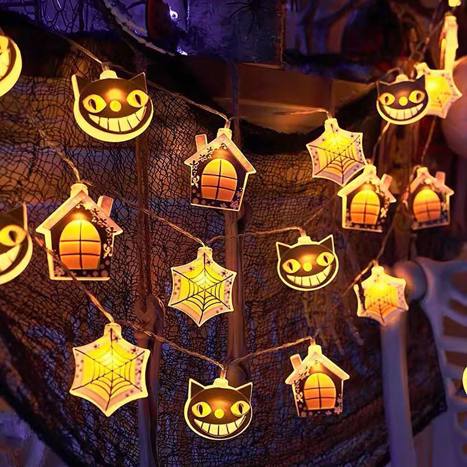HugewthHalloween Decoration Lights Halloween String Lights, Cat Net House String Lights Halloween Party Decoration LED Fairytale String Lights Suitable for Indoor/Outdoor Halloween, Party