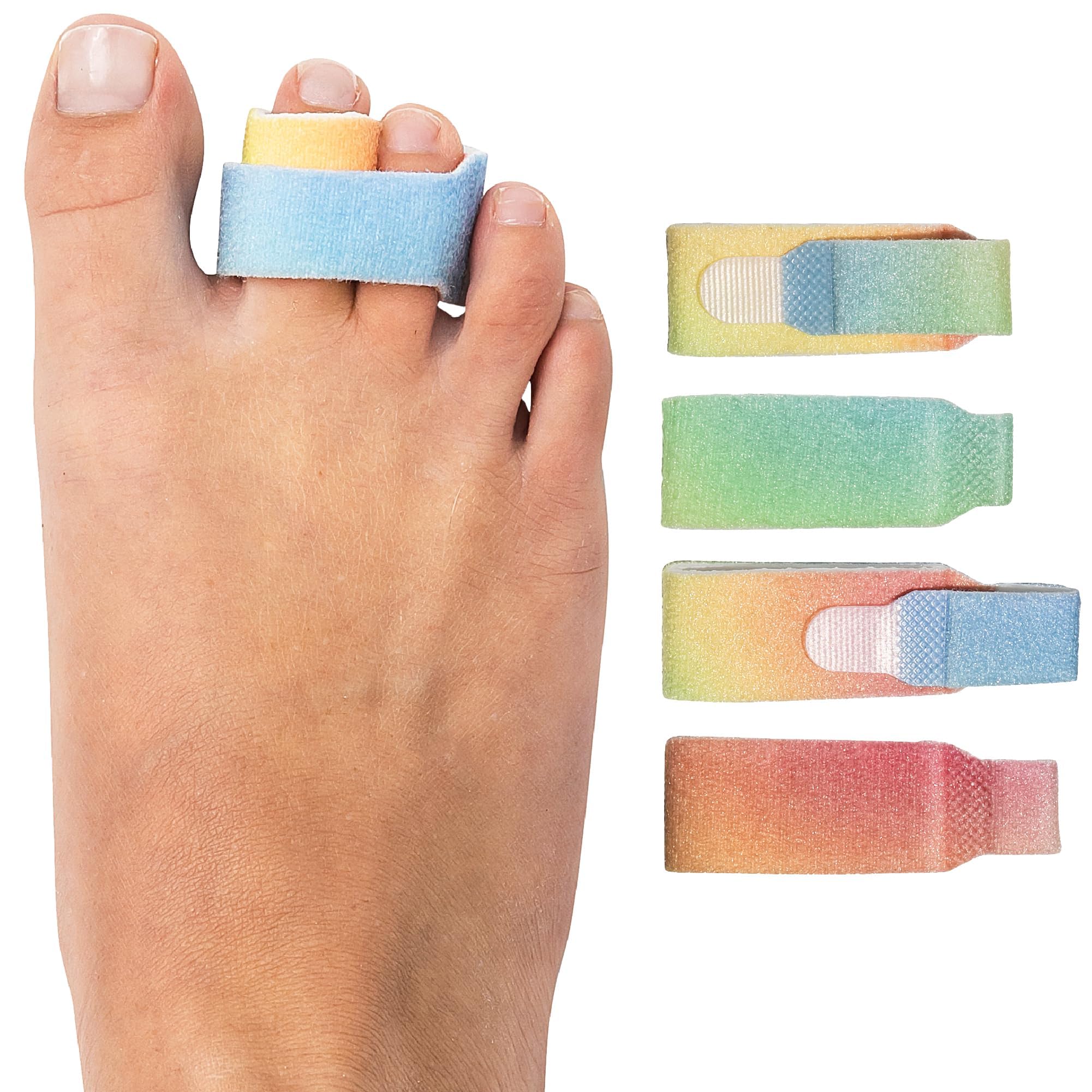 ZenToes Hammer Toe Corrector for Women & Men - Reusable Fabric Buddy Wraps for Broken Toes - Cushioned Toe Splint for Protection & Recovery & Hammertoe Straightener - 4 Count (OSFM, Rainbow) OSFM (4 Count) Original Support ZenRainbow