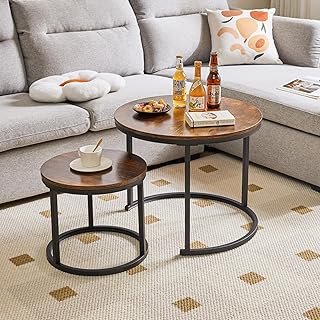 IBUYKE TMJ062H Coffee Table Set, Round Side Table Set in 2 Sizes, 2-Piece Living Room Table, Sofa Tables, Coffee Table Se...