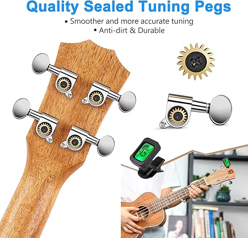 Miniatura 10 de Ukelele de caoba soprano de 21 pulgadas, ukelele acústico profesional de cuatro cuerdas de madera hawaiana Uke kit para principiantes para niños,