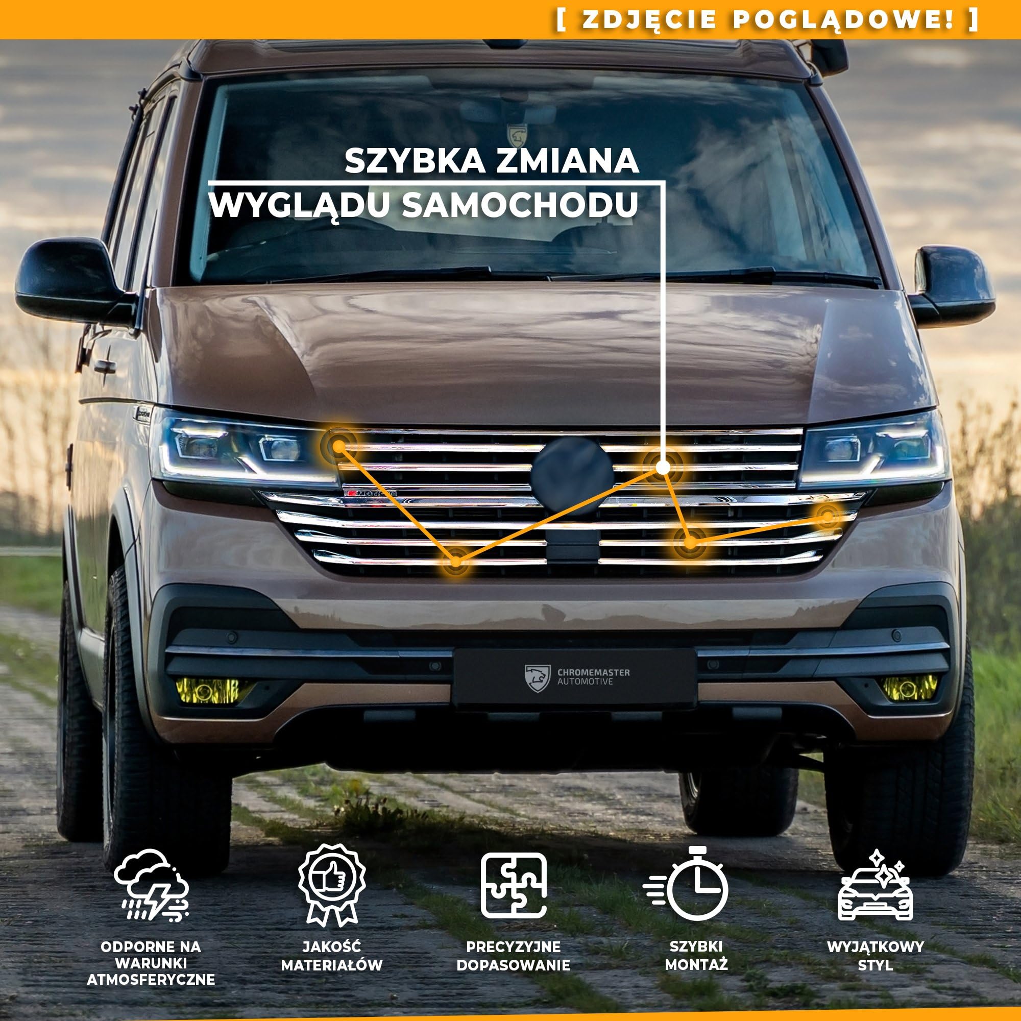 CHROMEMASTER | Kompatybilne z VW T6.1 Caravelle 2019-2024 | Listwy Atrapy Przedniej; Listwy na Grill Auta; Stal Nierdzewna Polerowana | Idealne Dopasowanie | Nowy, Atrakcyjny Wygląd Samochodu