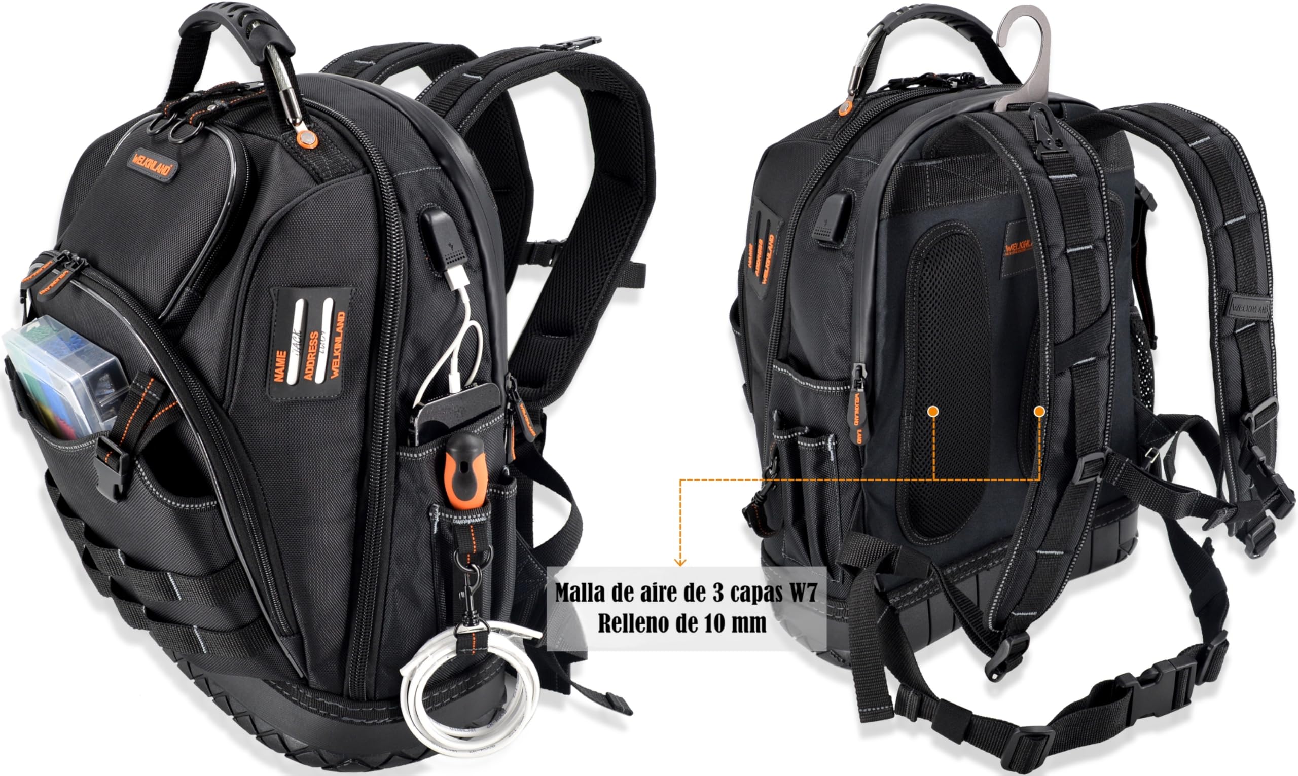 Mochila de herramientas WELKINLAND con 77 bolsillos para electricistas, mochila de herramientas para hombres, mochilas de herramientas para HVAC, mochilas de herramientas para construcción