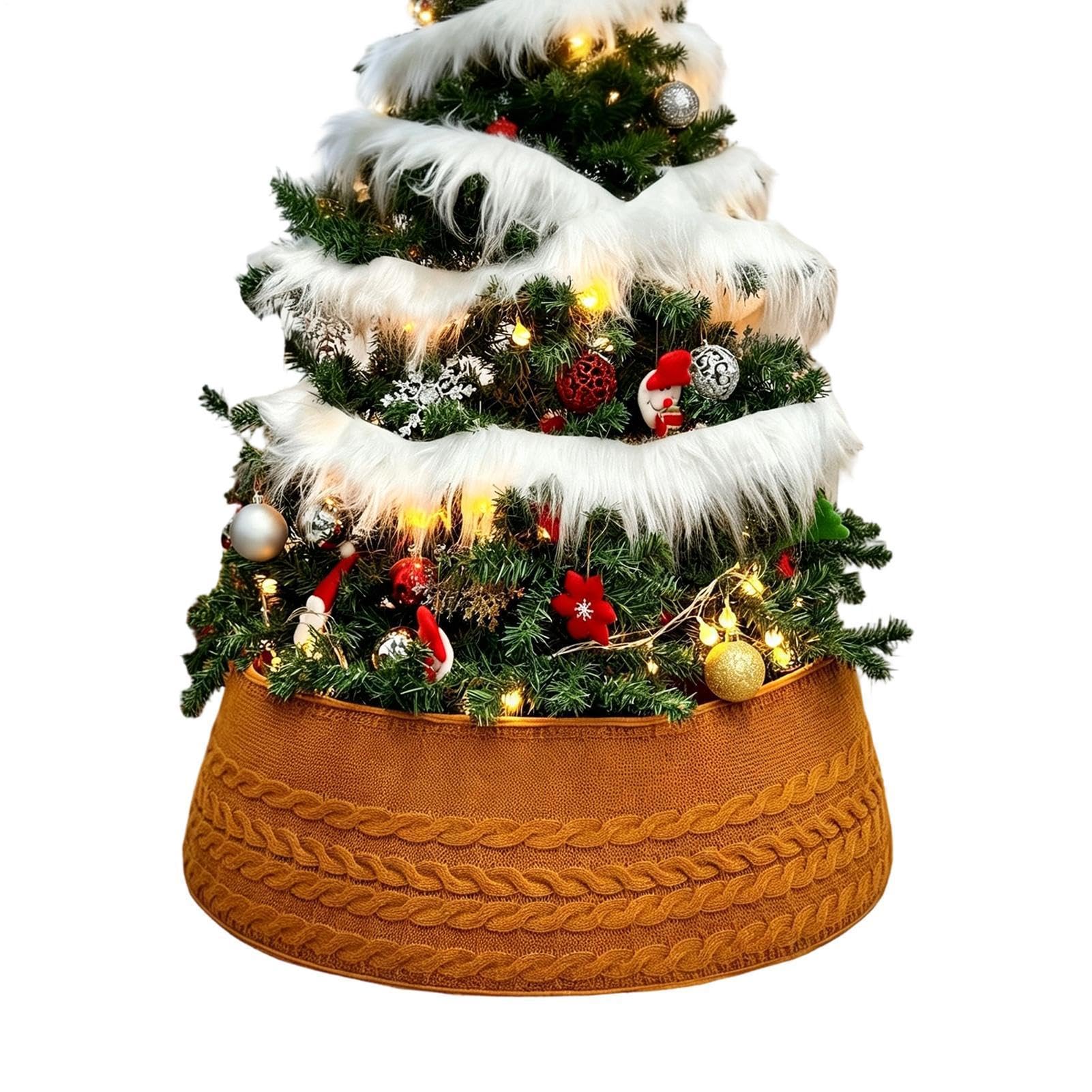 Colletto per albero di Natale, rotondo, lavorato a maglia, decorazione per