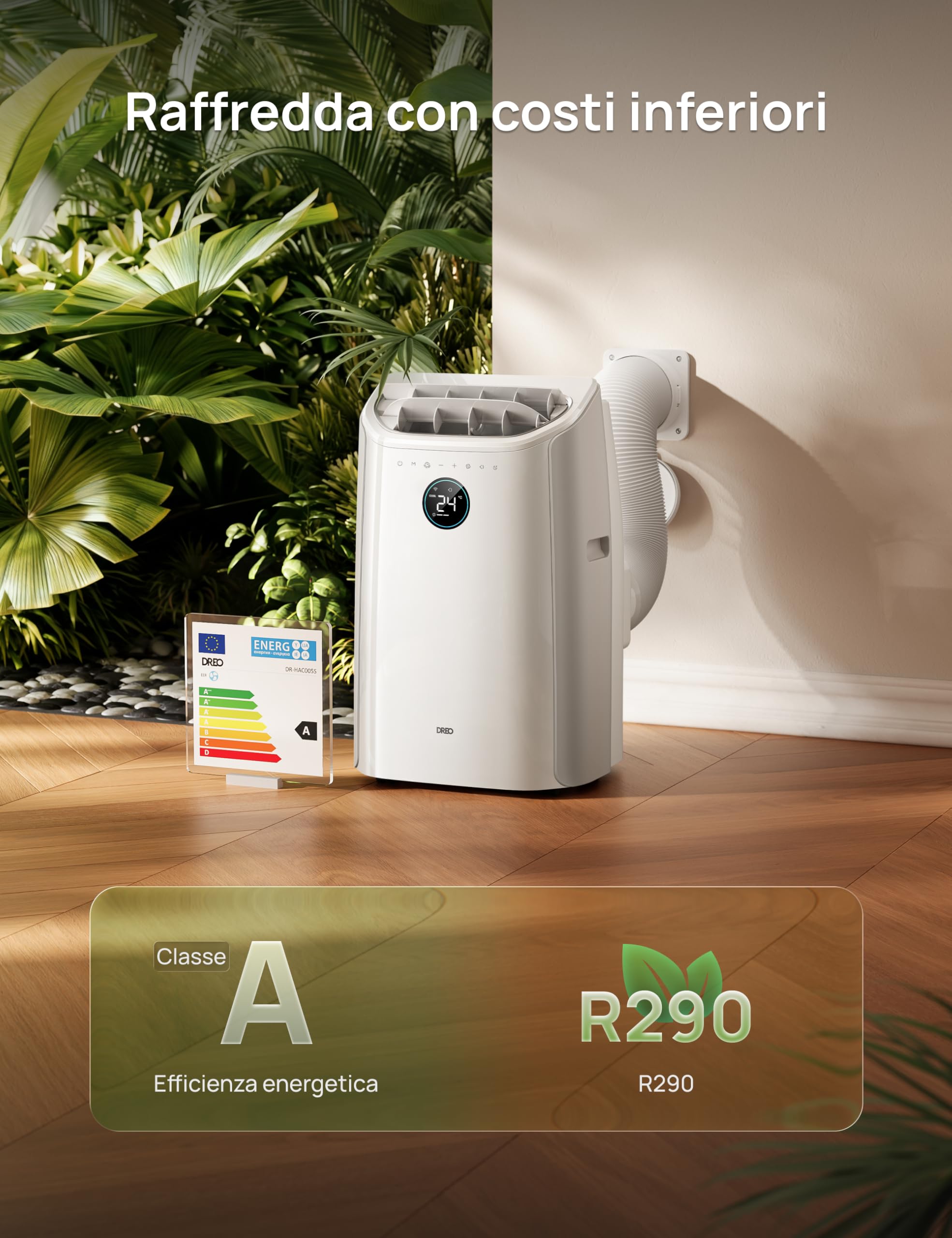 DREO climatizzatore portatile 12000 BTU 3-in-1 raffreddamento/ventilazione/deumidificazione, silenzioso per camera e ufficio, controllo app e vocale, senza drenaggio, kit finestra, 3,2 L/h, AC516S