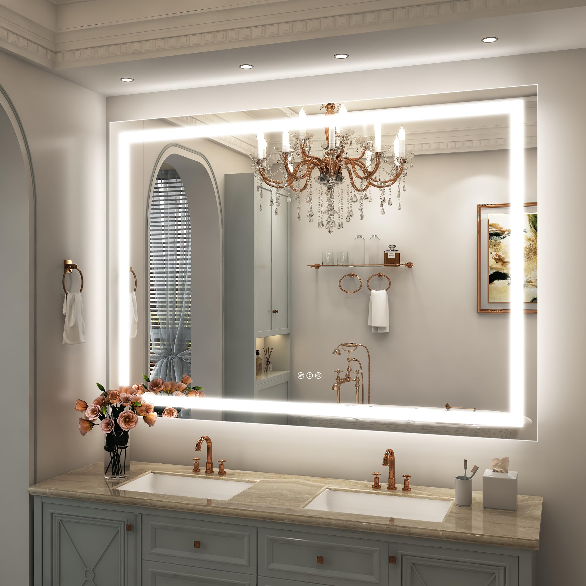 55x40 LED Lighted Bathroom Mirror for Vanity Wall
