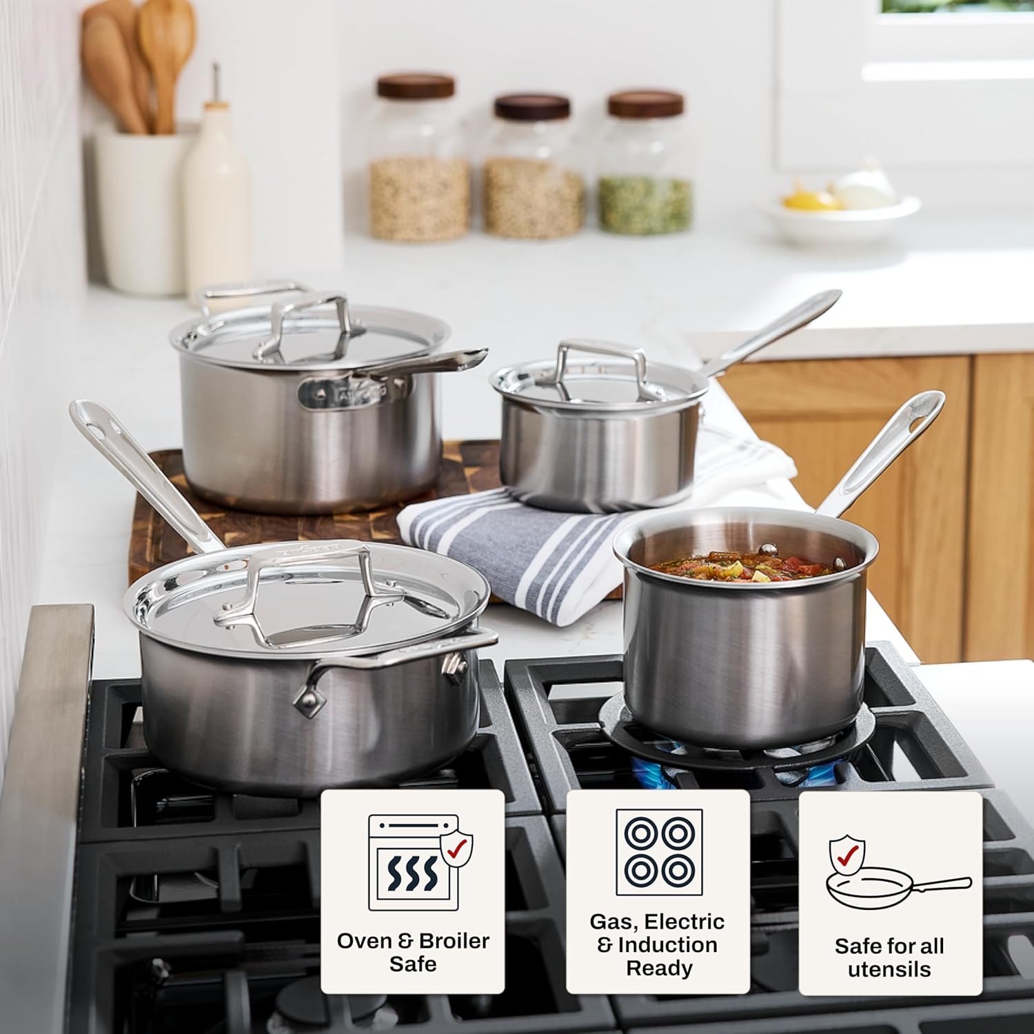 All-Clad D5 5-Ply Stainless Steel Sauce Pan 3 Quart Induction Oven Broiler Safe 600F Pots and Pans, Cookware Silver