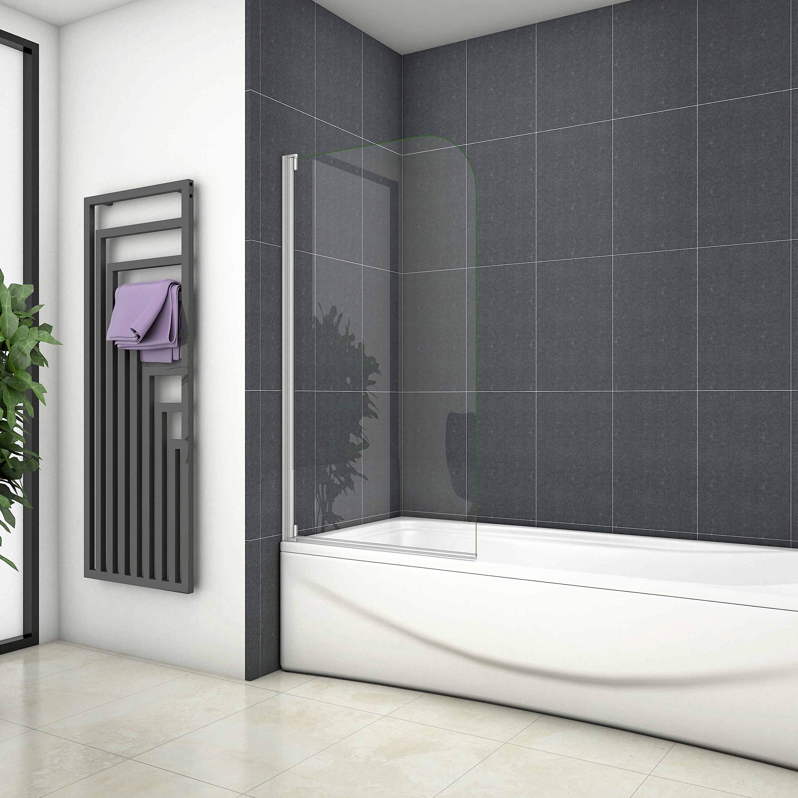 Parete Per Vasca Anta singola 80xH.140cm Sopravasca Vetro Temperato 4mm | Telaio in alluminio con trattamento di elettrofores,Girevole，Reversibile