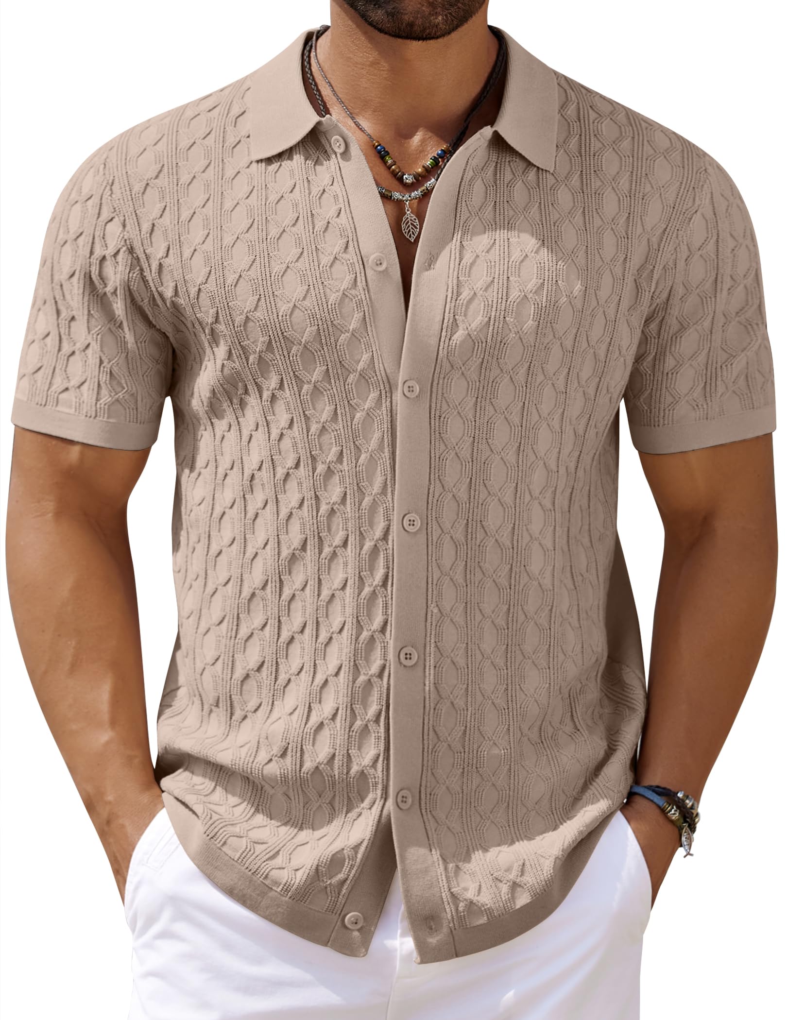 COOFANDY Men's Knit Button Down