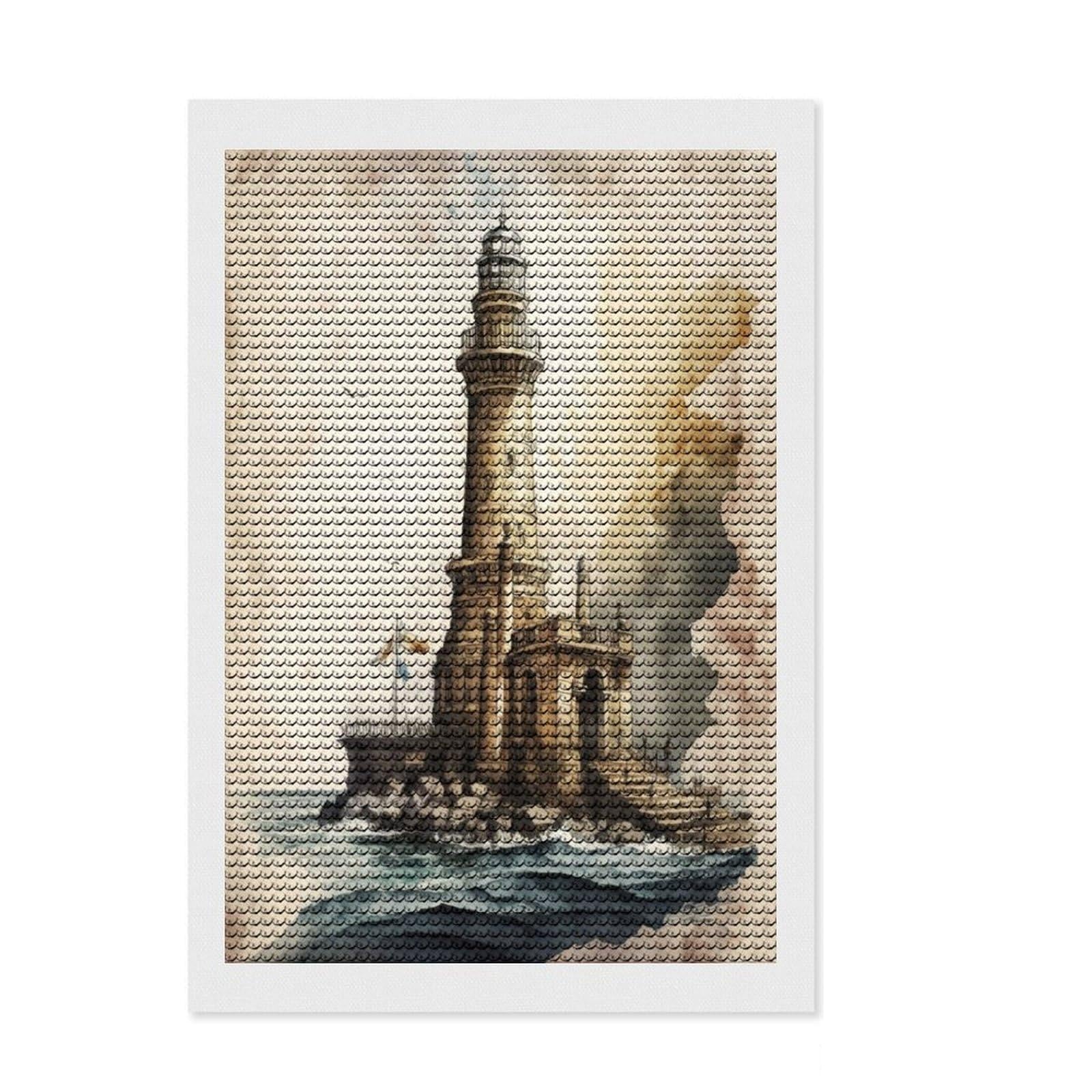 Junmoney The Light House Alexandria Diamond Painting Set 8"x12", Neat Printed Canvas, Fun Craft Experience, Boho Decor, Christmas Gift, Printed Canvas