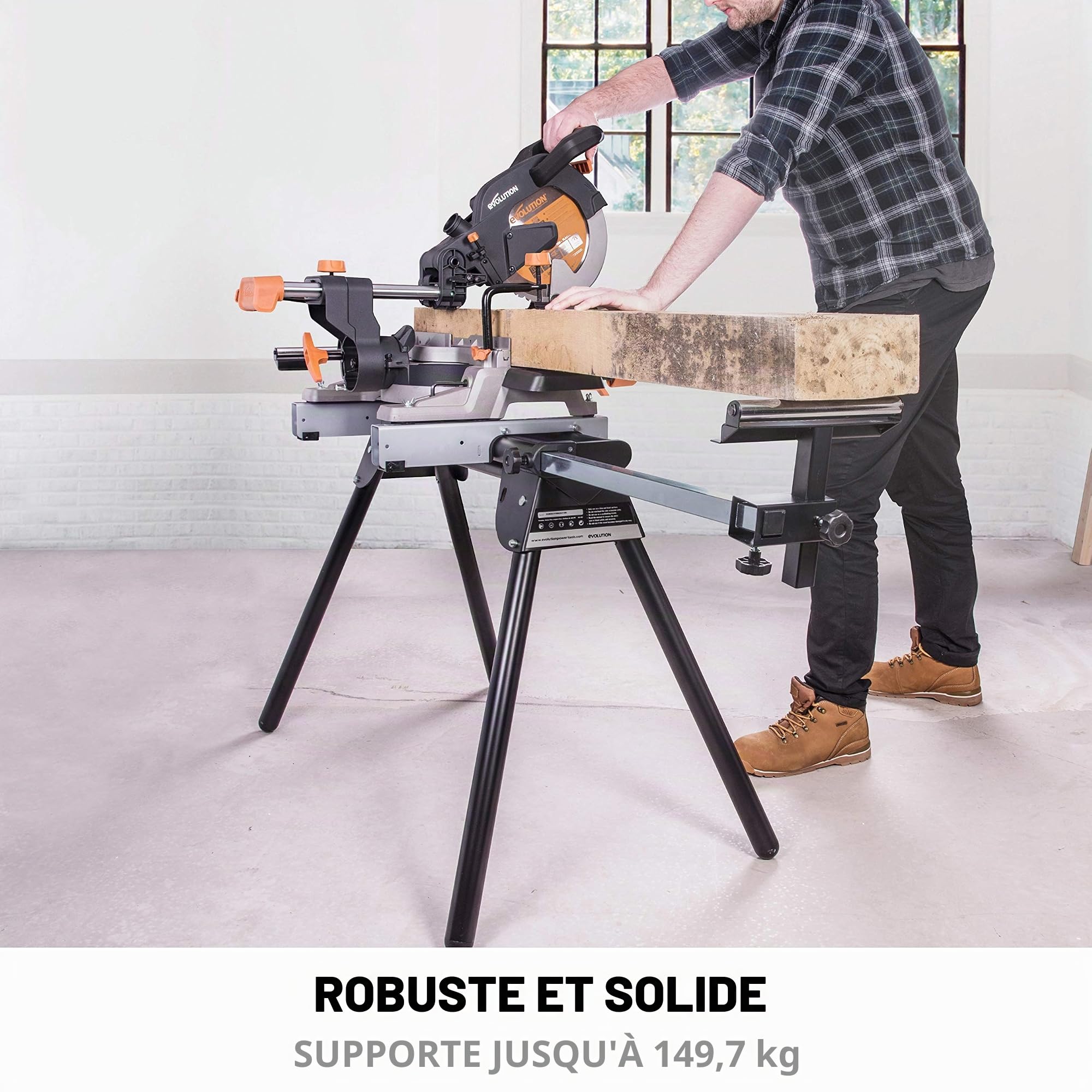 Evolution Power Tools - Scie à Onglets Coulissante Multi-Matériaux R255SMS + avec le Pack Plus, 255 mm (230 V) & Evolution Power Tools - Support pour Scie à Onglet avec Extensions
