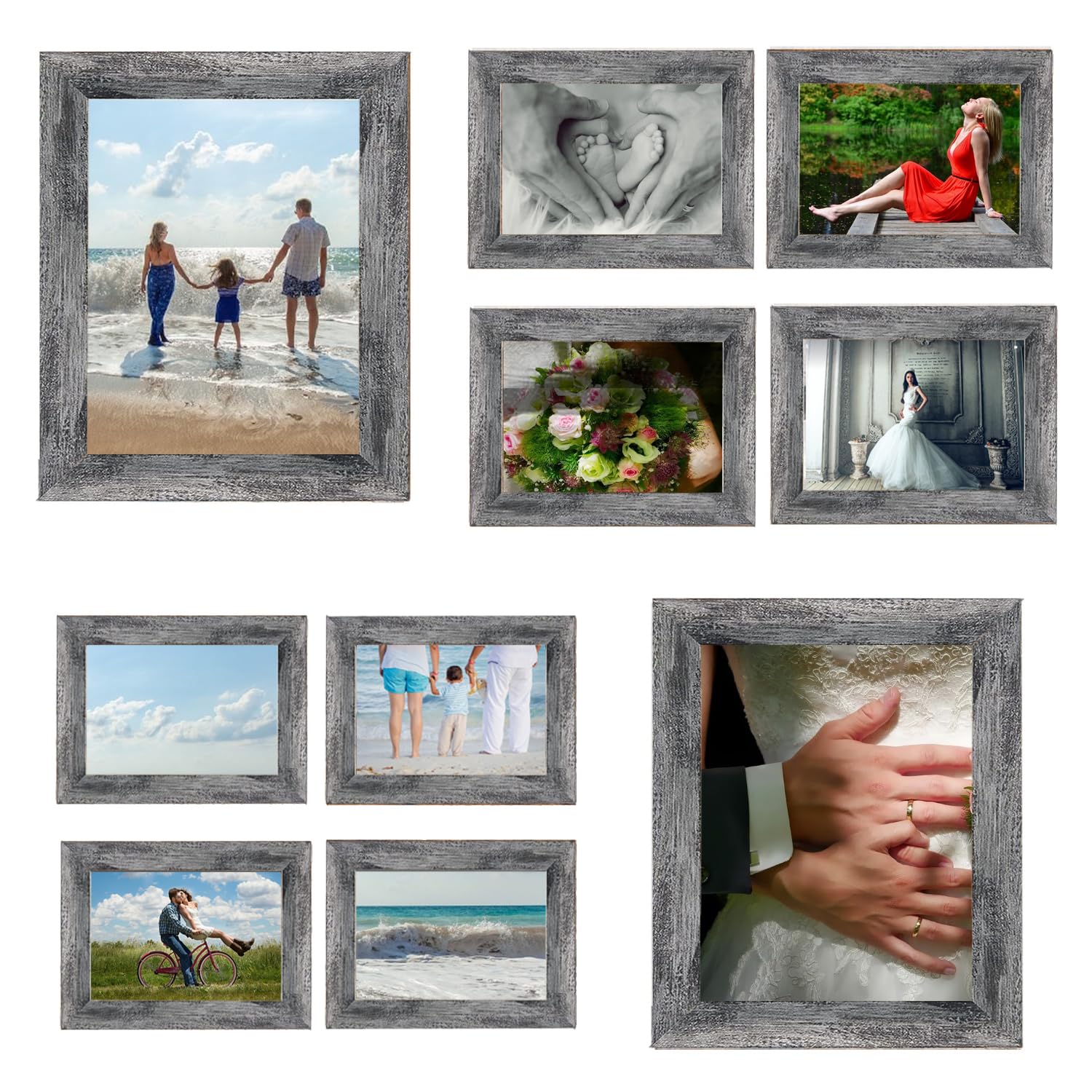 Rustic Picture Frames,10 Pack Collage Picture Frames,Gallery Wall Frame Set with Two 8x10, Four 5x7, Four 4x6, Farmhouse wood Photo Frames for living room Wall Gallery Decor or Desk, rustic Black