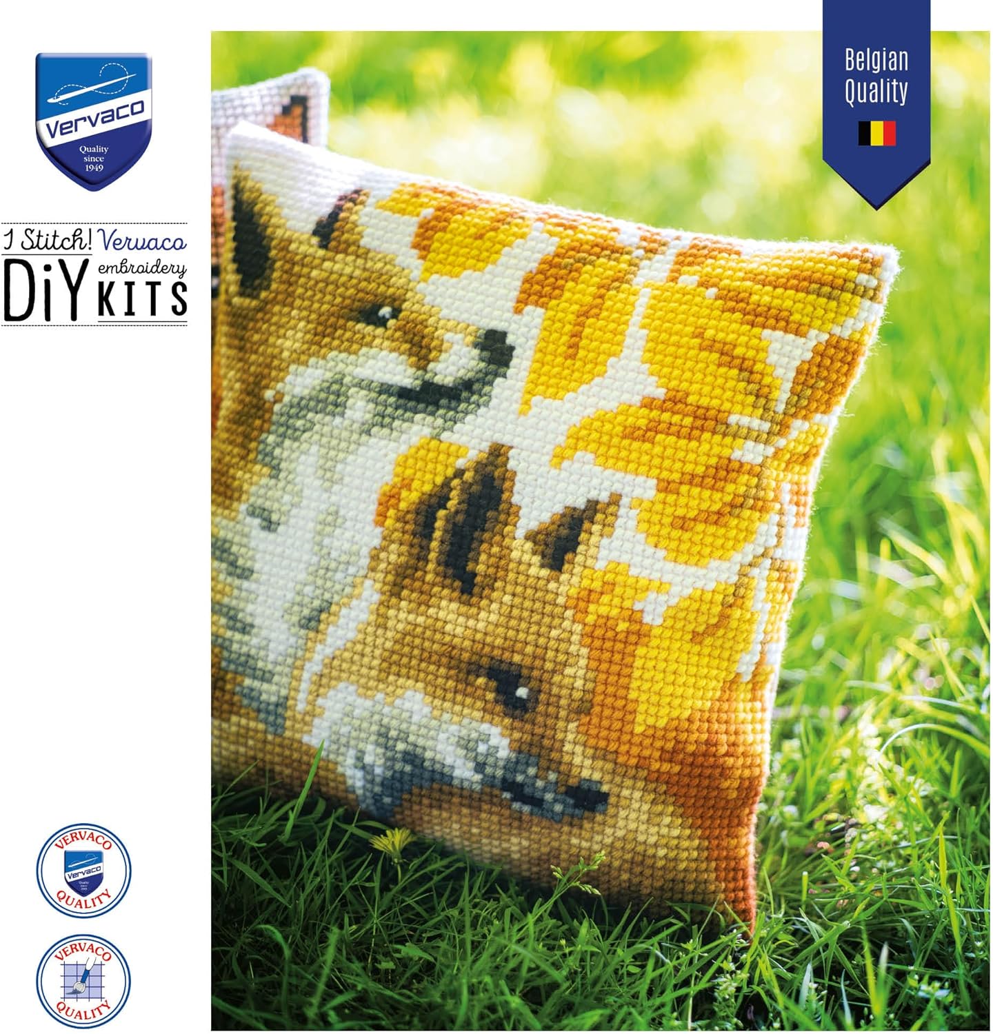 Vervaco Autumn Fox Cross Stitch Cushion Kit – DIY Embroidery Pillow Craft, 15×15 inch Finished