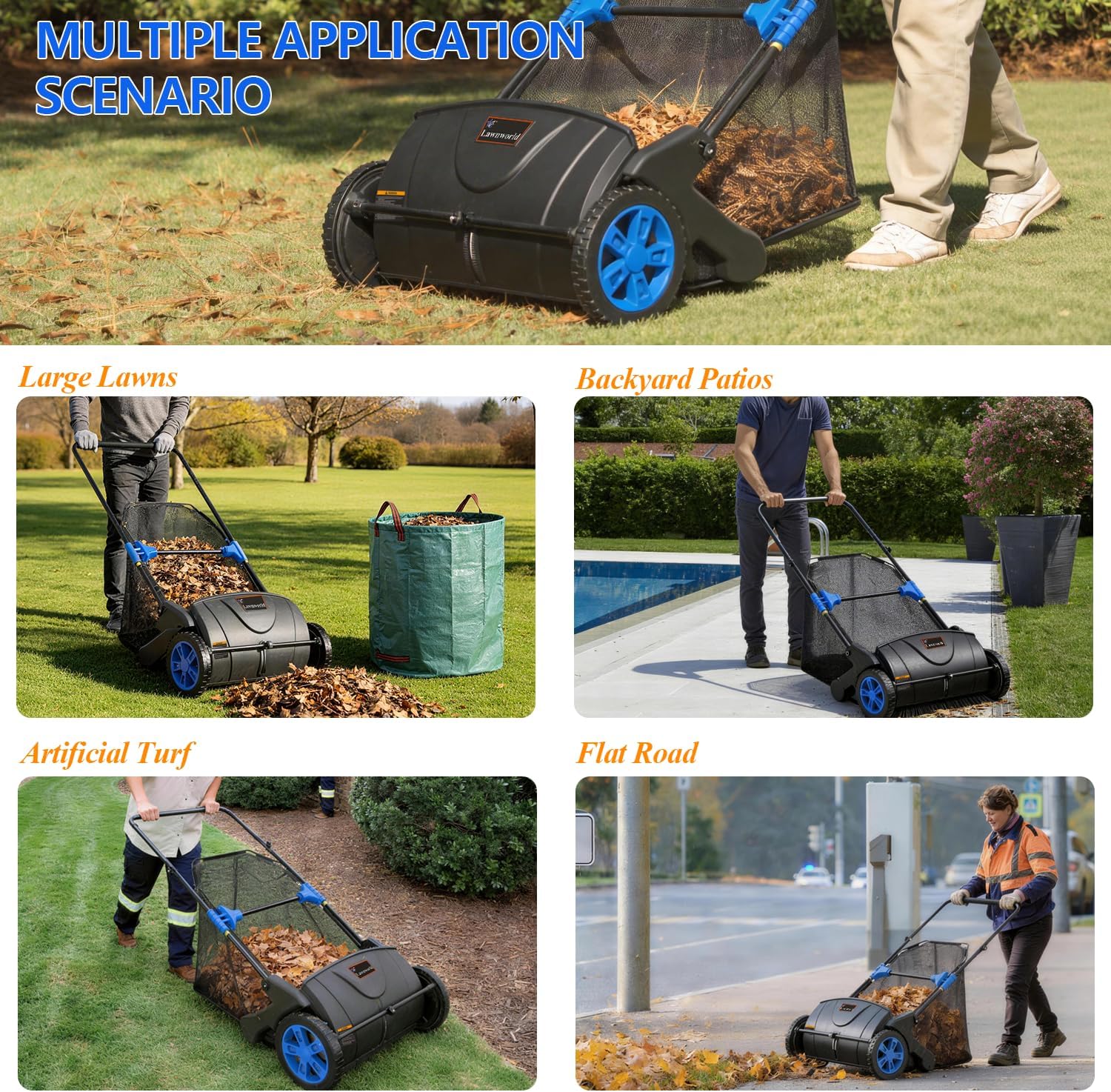 21 Inch Leaf & Lawn Sweeper – Push Powered Garden Sweeper for Grass Clippings, Leaves & Debris – Manual Push Yard Sweeper