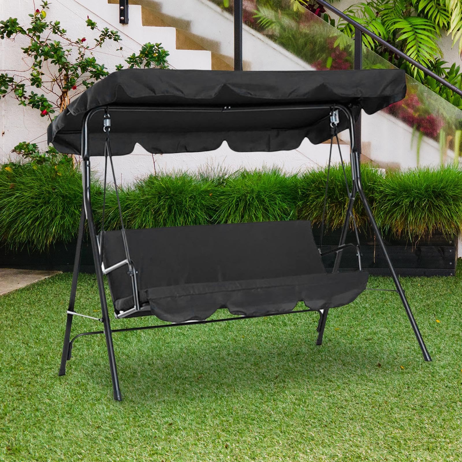 CALANDIS® Swing Canopy Replacement Cover Swing Top Cover for Patio Hammock Swing Chair Black | 1 Piece Swing Top Awning-picture-12