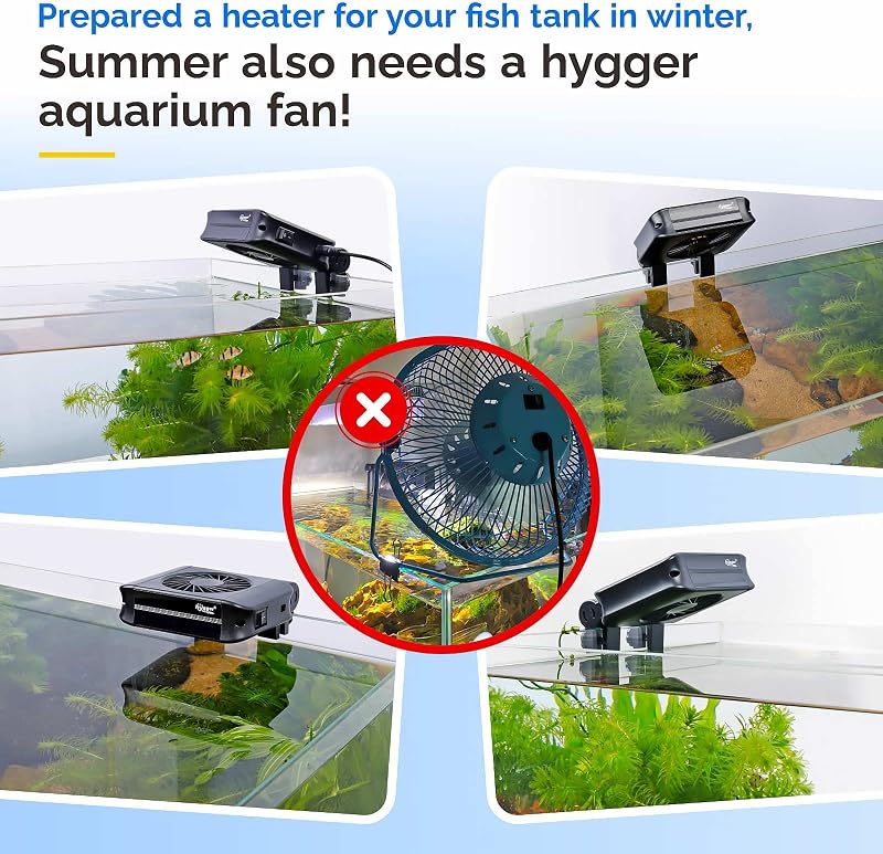 Ventilator silențios pentru acvariu hygger, 3 viteze reglabile, pentru acvarii de până la 60 cm, sistem de răcire pentru apă dulce și marină