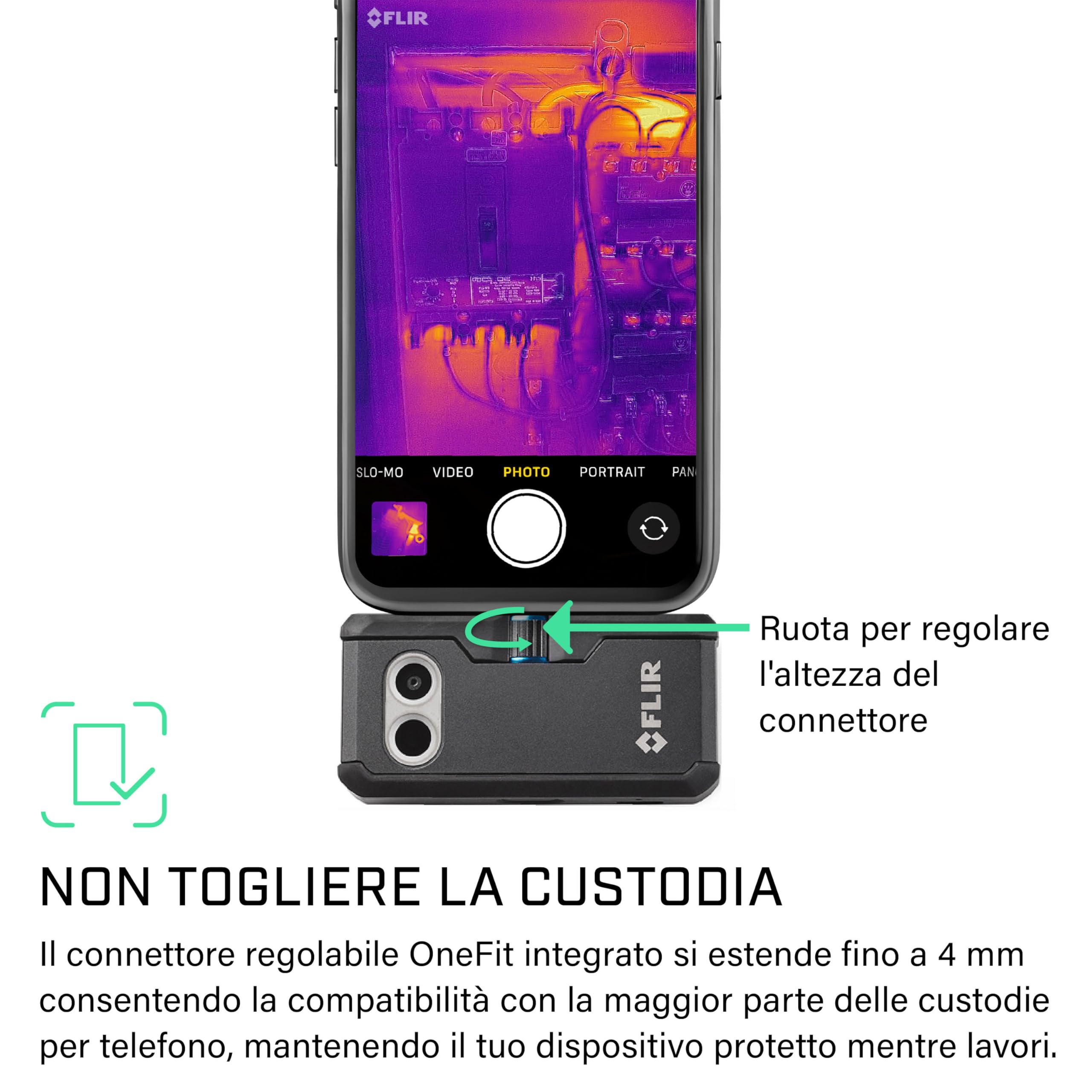 Flir One Pro - Termocamera Per Smartphone iOS (iPhone 14 E Precedenti Con Porta Lightning), Super Risoluzione 480x360 (IR Nativo 160x120)